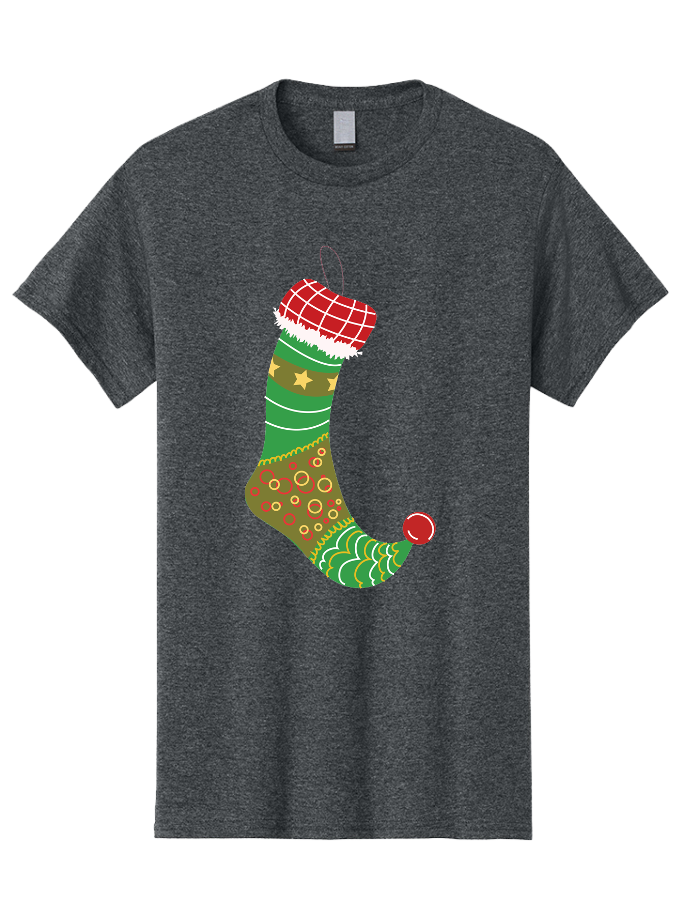 Christmas-Stocking-1 Men'S Graphic Tee, 100% Cotton, Comfortable Casual Summer Wear, Machine Washable, Christmas Stocking, Holiday Decoration, Festive Colors, Red And Green Stripes, Gold Stars, Hanging Ornament, Holly Jolly, Santa Claus, Aac585