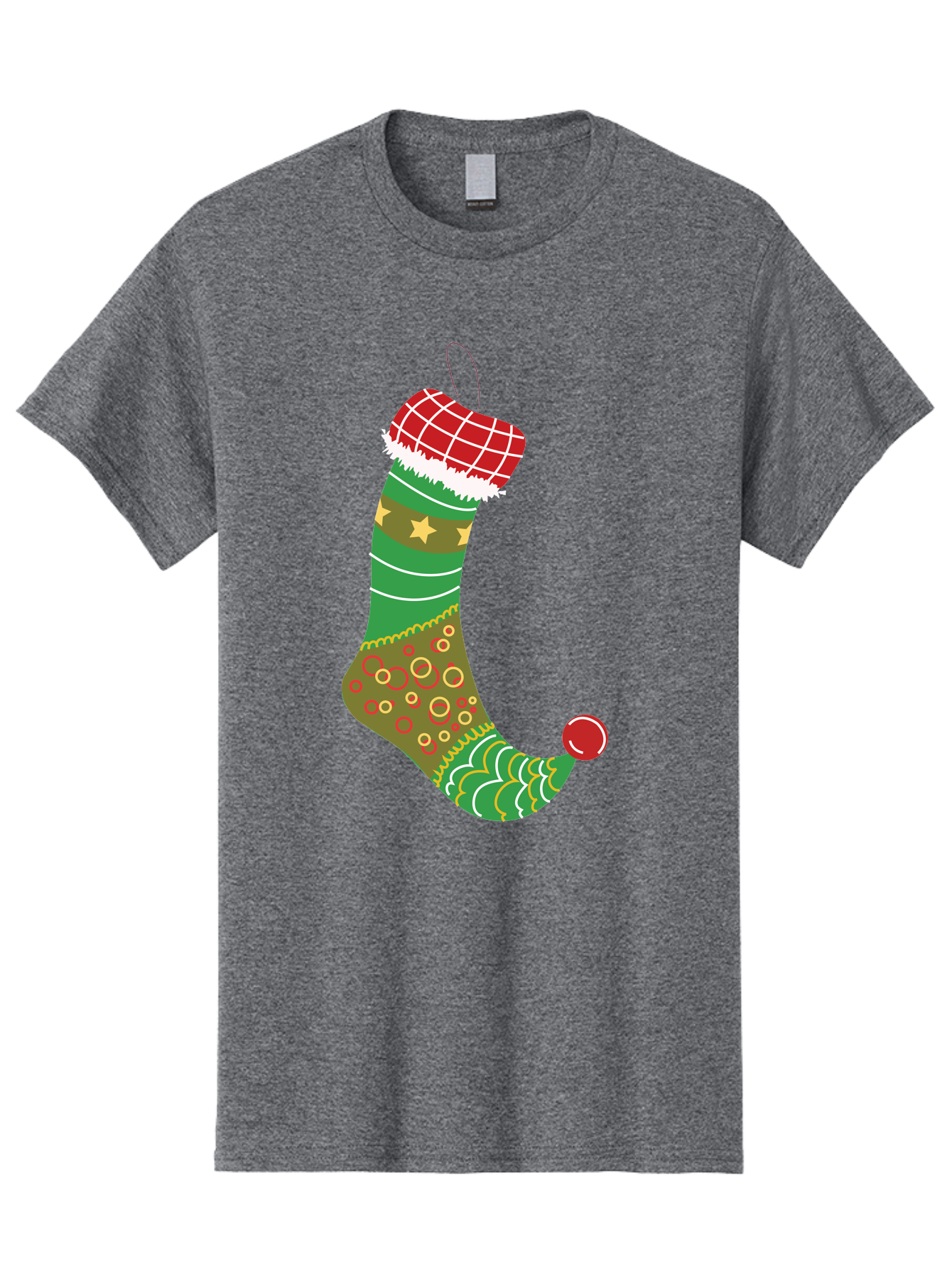 Christmas-Stocking-1 Men'S Graphic Tee, 100% Cotton, Comfortable Casual Summer Wear, Machine Washable, Christmas Stocking, Holiday Decoration, Festive Colors, Red And Green Stripes, Gold Stars, Hanging Ornament, Holly Jolly, Santa Claus, Aac585