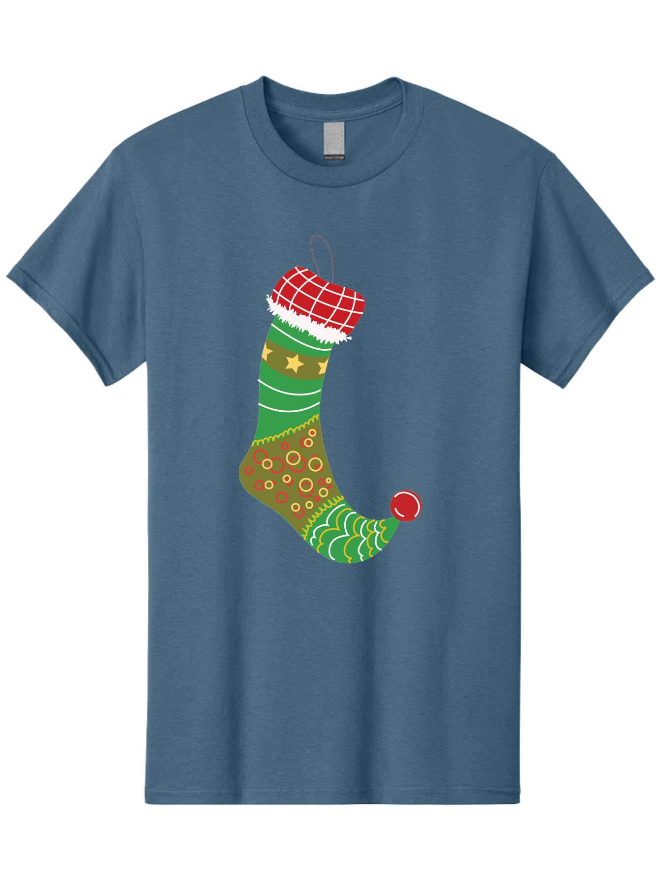 Christmas-Stocking-1 Men'S Graphic Tee, 100% Cotton, Comfortable Casual Summer Wear, Machine Washable, Christmas Stocking, Holiday Decoration, Festive Colors, Red And Green Stripes, Gold Stars, Hanging Ornament, Holly Jolly, Santa Claus, Aac585