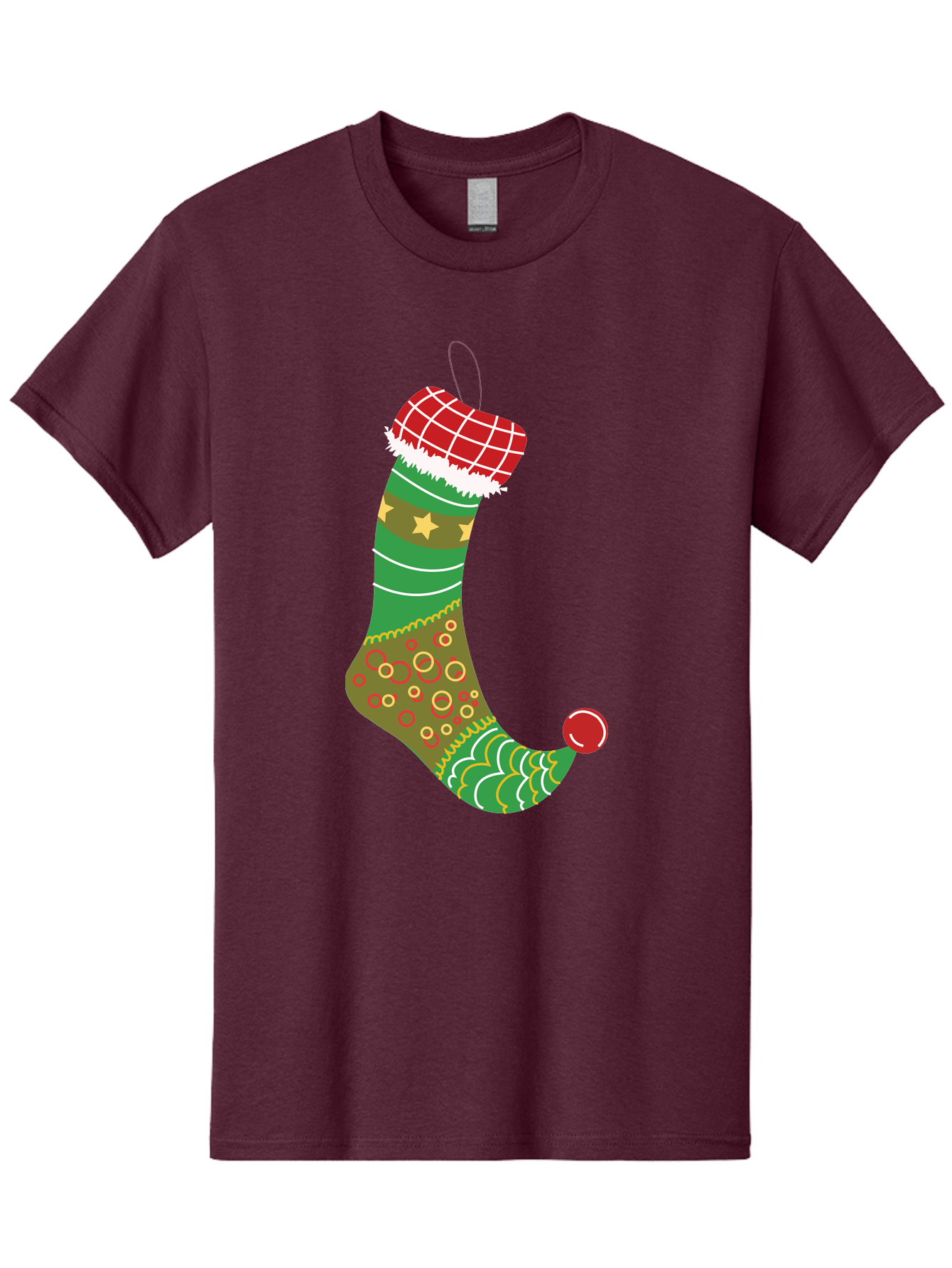 Christmas-Stocking-1 Men'S Graphic Tee, 100% Cotton, Comfortable Casual Summer Wear, Machine Washable, Christmas Stocking, Holiday Decoration, Festive Colors, Red And Green Stripes, Gold Stars, Hanging Ornament, Holly Jolly, Santa Claus, Aac585
