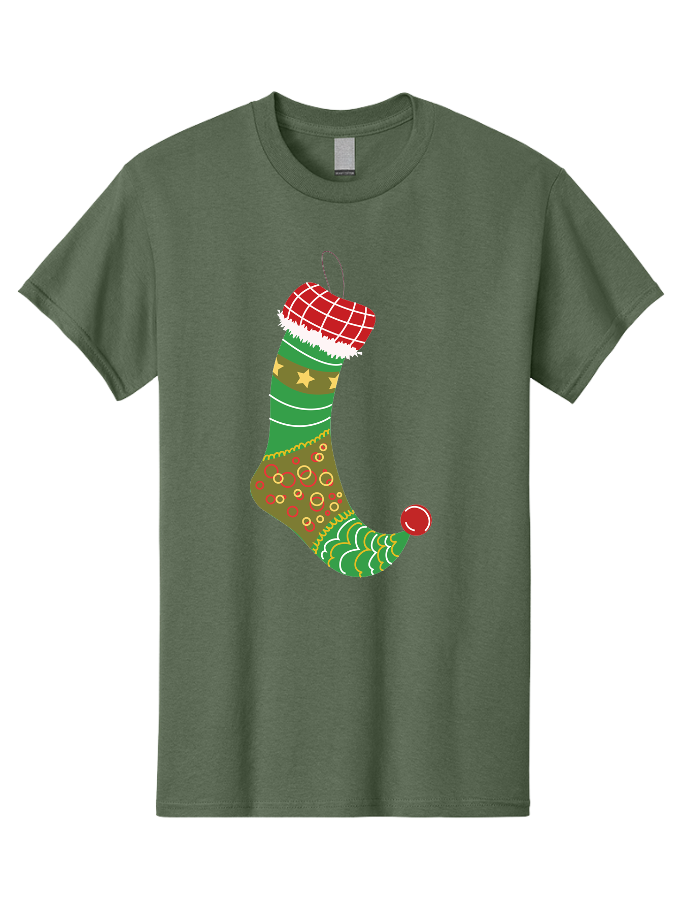 Christmas-Stocking-1 Men'S Graphic Tee, 100% Cotton, Comfortable Casual Summer Wear, Machine Washable, Christmas Stocking, Holiday Decoration, Festive Colors, Red And Green Stripes, Gold Stars, Hanging Ornament, Holly Jolly, Santa Claus, Aac585