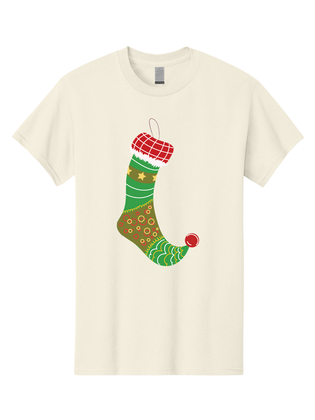 Christmas-Stocking-1 Men'S Graphic Tee, 100% Cotton, Comfortable Casual Summer Wear, Machine Washable, Christmas Stocking, Holiday Decoration, Festive Colors, Red And Green Stripes, Gold Stars, Hanging Ornament, Holly Jolly, Santa Claus, Aac585