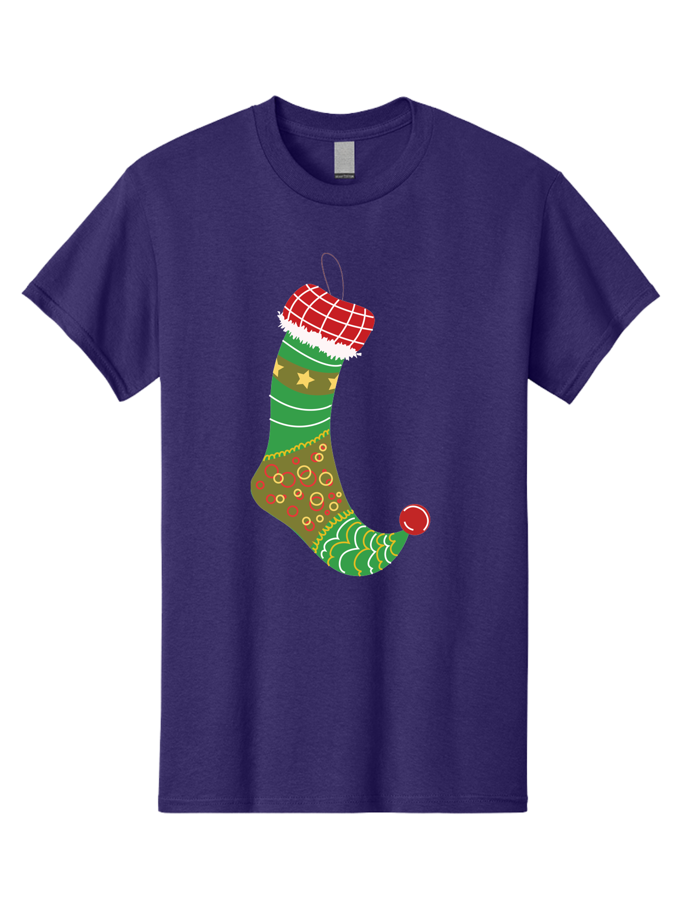 Christmas-Stocking-1 Men'S Graphic Tee, 100% Cotton, Comfortable Casual Summer Wear, Machine Washable, Christmas Stocking, Holiday Decoration, Festive Colors, Red And Green Stripes, Gold Stars, Hanging Ornament, Holly Jolly, Santa Claus, Aac585
