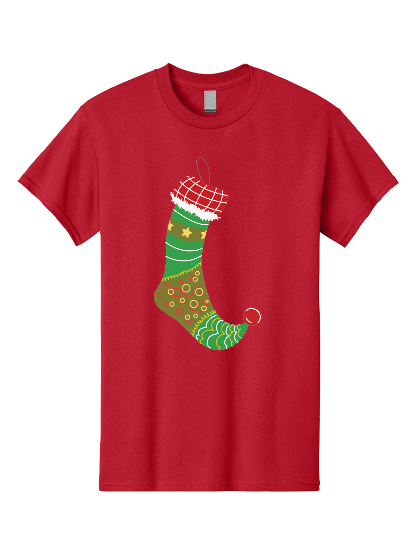 Christmas-Stocking-1 Men'S Graphic Tee, 100% Cotton, Comfortable Casual Summer Wear, Machine Washable, Christmas Stocking, Holiday Decoration, Festive Colors, Red And Green Stripes, Gold Stars, Hanging Ornament, Holly Jolly, Santa Claus, Aac585