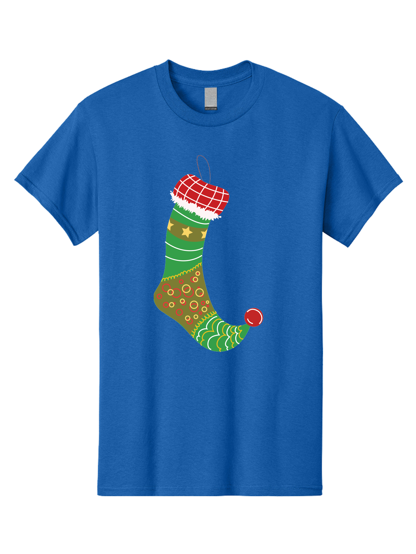 Christmas-Stocking-1 Men'S Graphic Tee, 100% Cotton, Comfortable Casual Summer Wear, Machine Washable, Christmas Stocking, Holiday Decoration, Festive Colors, Red And Green Stripes, Gold Stars, Hanging Ornament, Holly Jolly, Santa Claus, Aac585
