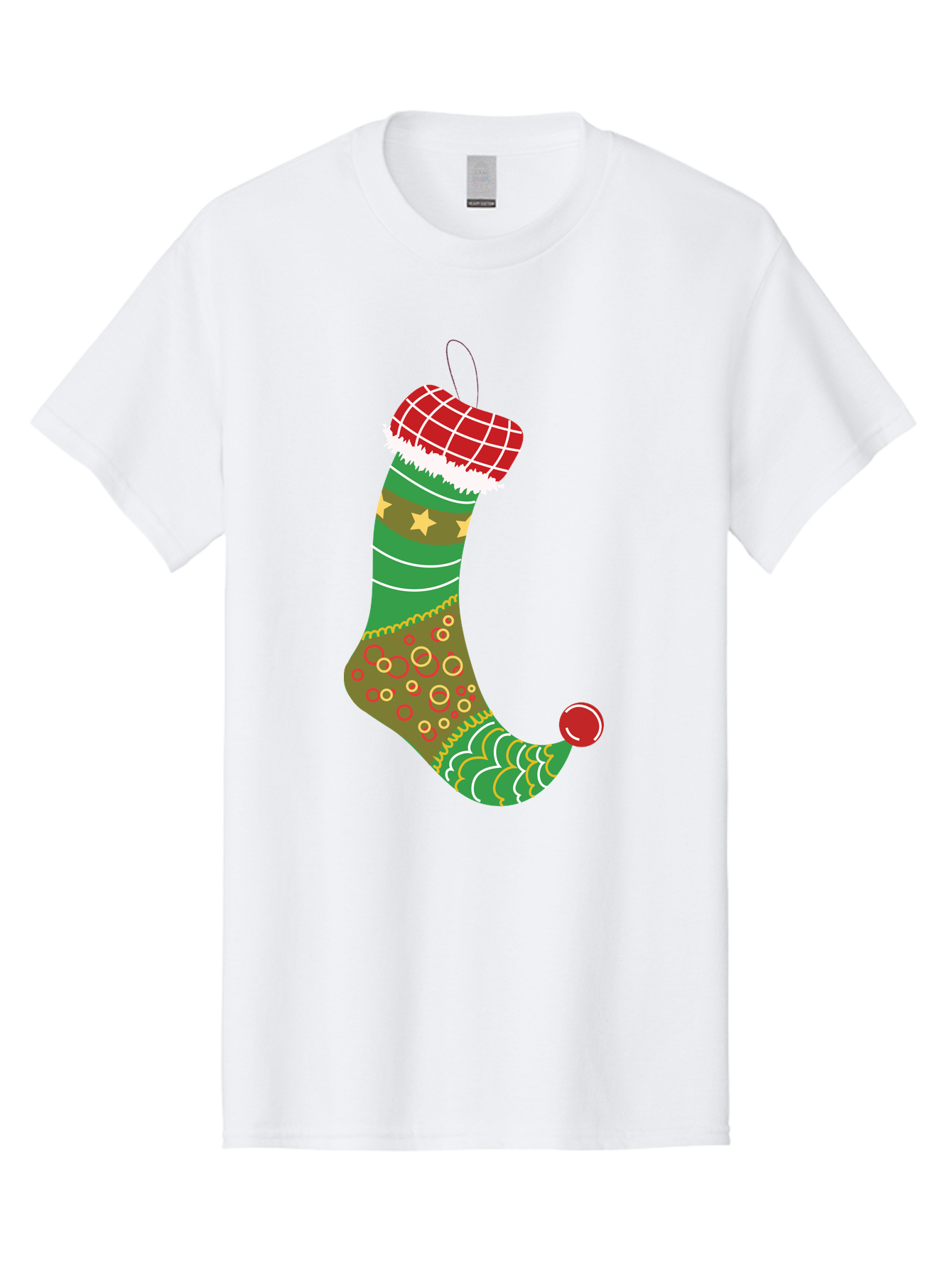 Christmas-Stocking-1 Men'S Graphic Tee, 100% Cotton, Comfortable Casual Summer Wear, Machine Washable, Christmas Stocking, Holiday Decoration, Festive Colors, Red And Green Stripes, Gold Stars, Hanging Ornament, Holly Jolly, Santa Claus, Aac585