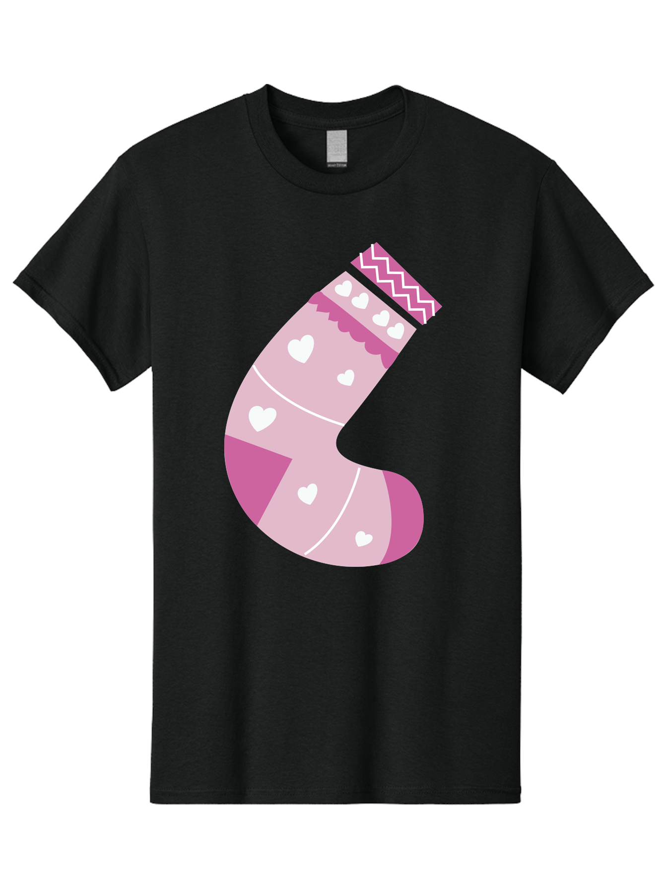 Christmas-Stocking-2 Men'S Graphic Tee, 100% Cotton, Comfortable Casual Summer Wear, Machine Washable, Christmas Stocking, Pink And White Colors, Heart Patterns, Festive Design, Holiday Decor, Christmas Theme, Seasonal Illustration Aac586