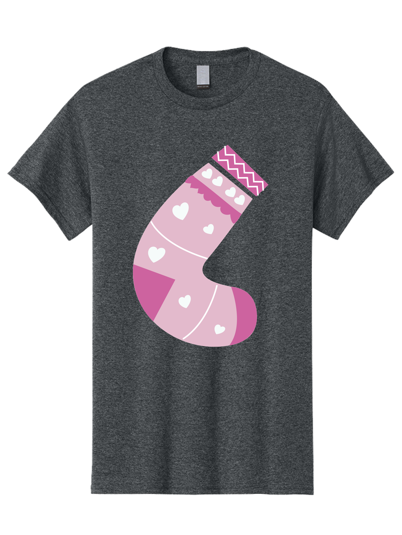 Christmas-Stocking-2 Men'S Graphic Tee, 100% Cotton, Comfortable Casual Summer Wear, Machine Washable, Christmas Stocking, Pink And White Colors, Heart Patterns, Festive Design, Holiday Decor, Christmas Theme, Seasonal Illustration Aac586