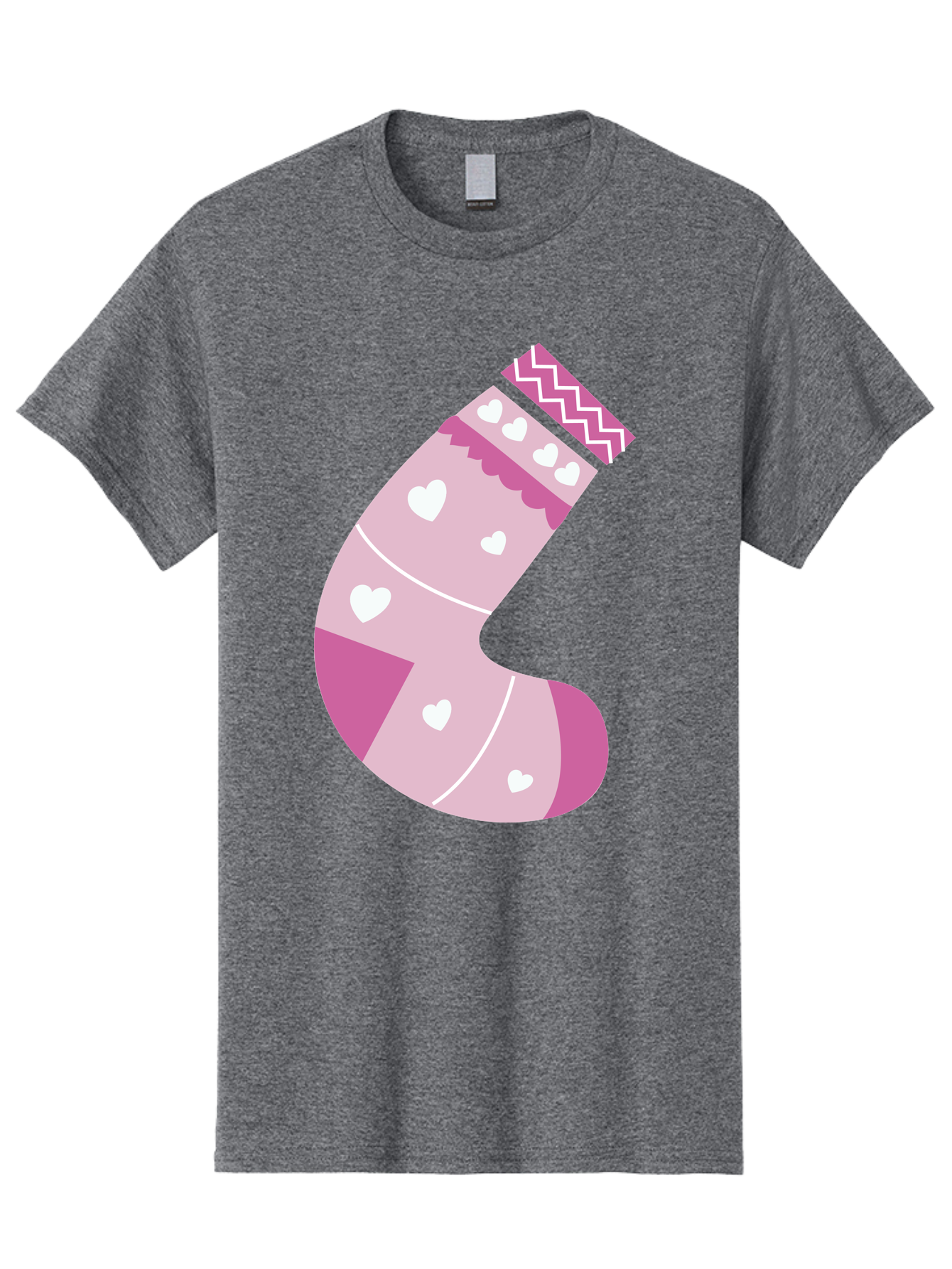 Christmas-Stocking-2 Men'S Graphic Tee, 100% Cotton, Comfortable Casual Summer Wear, Machine Washable, Christmas Stocking, Pink And White Colors, Heart Patterns, Festive Design, Holiday Decor, Christmas Theme, Seasonal Illustration Aac586