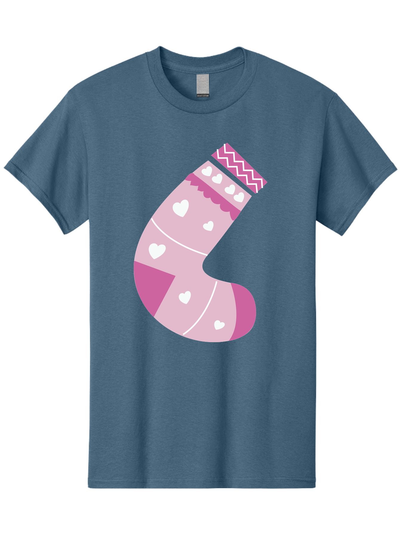 Christmas-Stocking-2 Men'S Graphic Tee, 100% Cotton, Comfortable Casual Summer Wear, Machine Washable, Christmas Stocking, Pink And White Colors, Heart Patterns, Festive Design, Holiday Decor, Christmas Theme, Seasonal Illustration Aac586