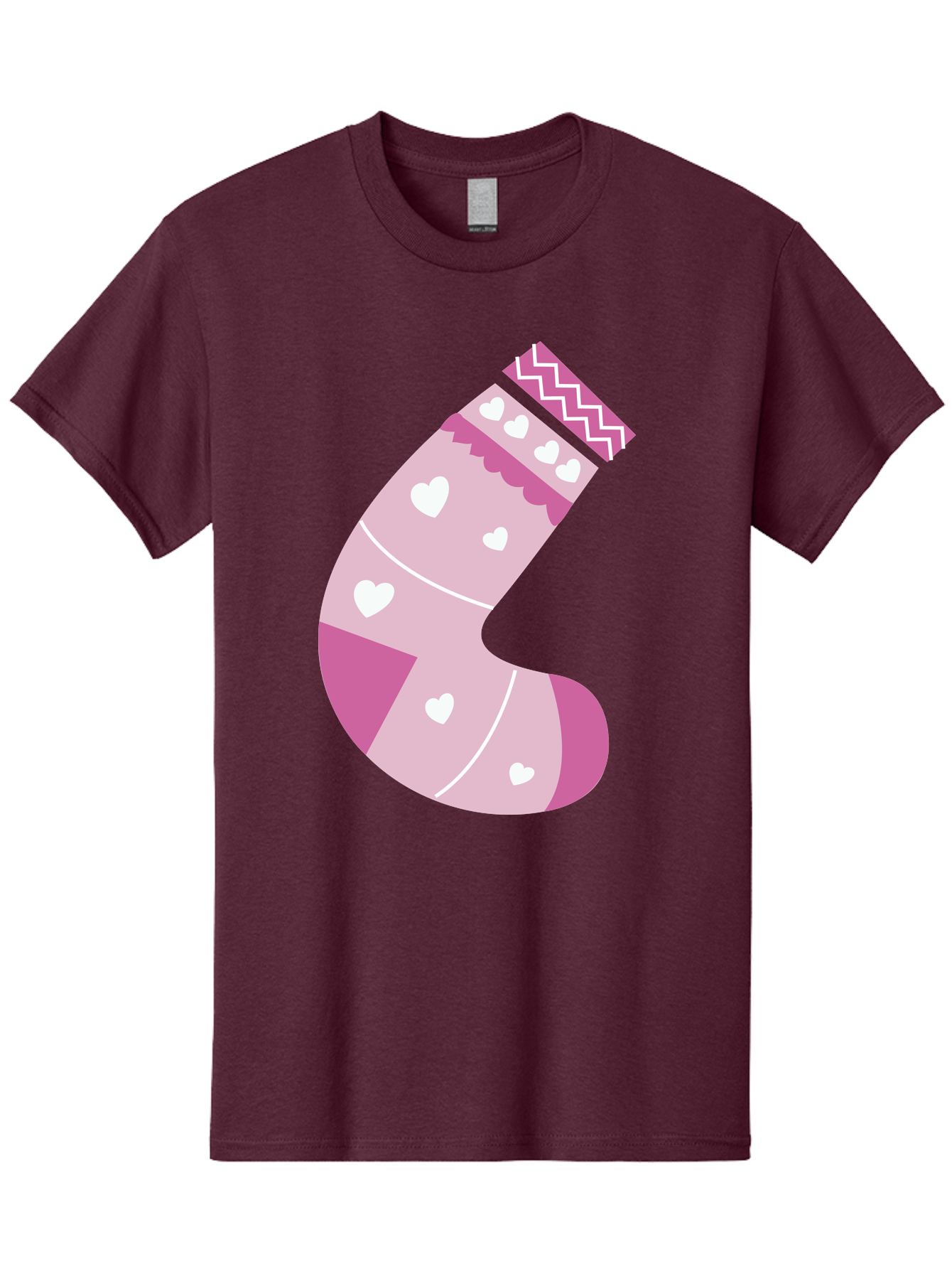 Christmas-Stocking-2 Men'S Graphic Tee, 100% Cotton, Comfortable Casual Summer Wear, Machine Washable, Christmas Stocking, Pink And White Colors, Heart Patterns, Festive Design, Holiday Decor, Christmas Theme, Seasonal Illustration Aac586