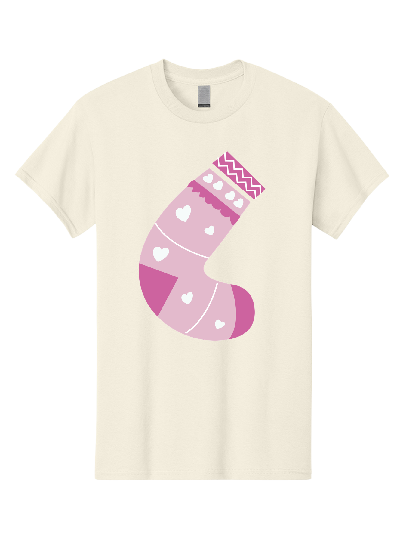 Christmas-Stocking-2 Men'S Graphic Tee, 100% Cotton, Comfortable Casual Summer Wear, Machine Washable, Christmas Stocking, Pink And White Colors, Heart Patterns, Festive Design, Holiday Decor, Christmas Theme, Seasonal Illustration Aac586
