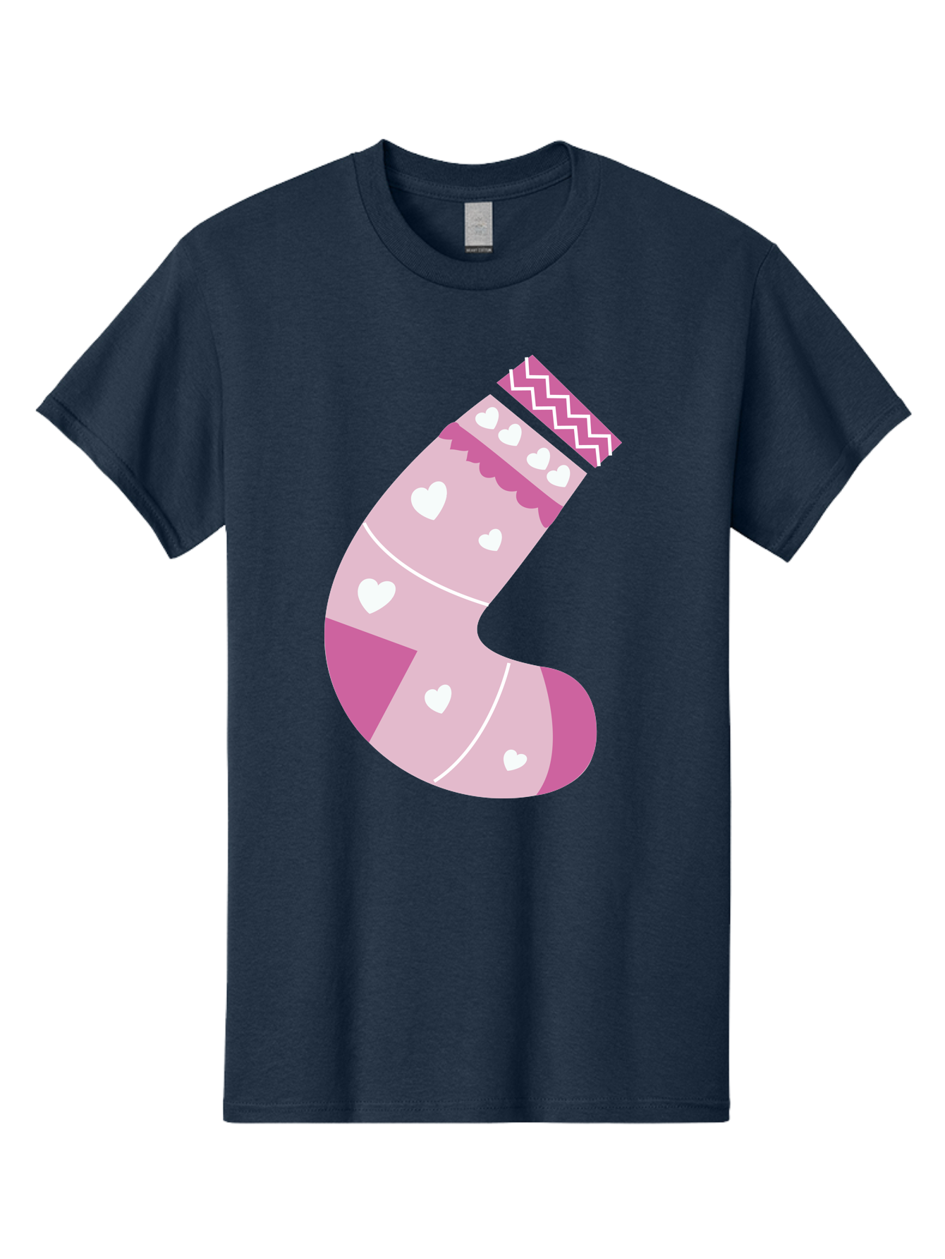 Christmas-Stocking-2 Men'S Graphic Tee, 100% Cotton, Comfortable Casual Summer Wear, Machine Washable, Christmas Stocking, Pink And White Colors, Heart Patterns, Festive Design, Holiday Decor, Christmas Theme, Seasonal Illustration Aac586