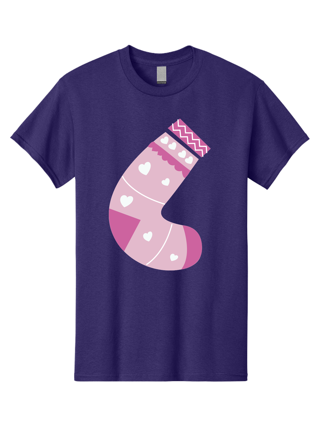 Christmas-Stocking-2 Men'S Graphic Tee, 100% Cotton, Comfortable Casual Summer Wear, Machine Washable, Christmas Stocking, Pink And White Colors, Heart Patterns, Festive Design, Holiday Decor, Christmas Theme, Seasonal Illustration Aac586