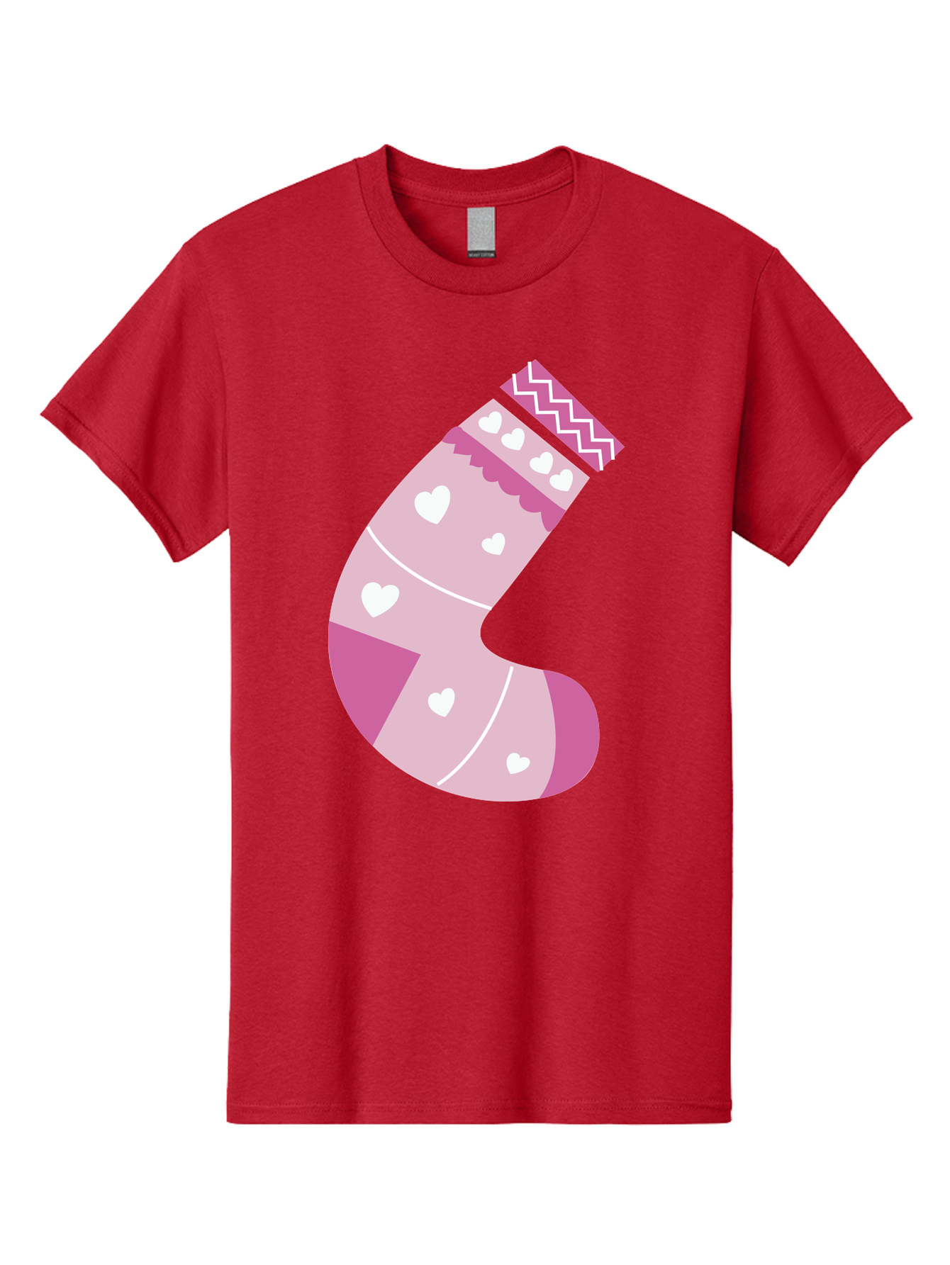 Christmas-Stocking-2 Men'S Graphic Tee, 100% Cotton, Comfortable Casual Summer Wear, Machine Washable, Christmas Stocking, Pink And White Colors, Heart Patterns, Festive Design, Holiday Decor, Christmas Theme, Seasonal Illustration Aac586