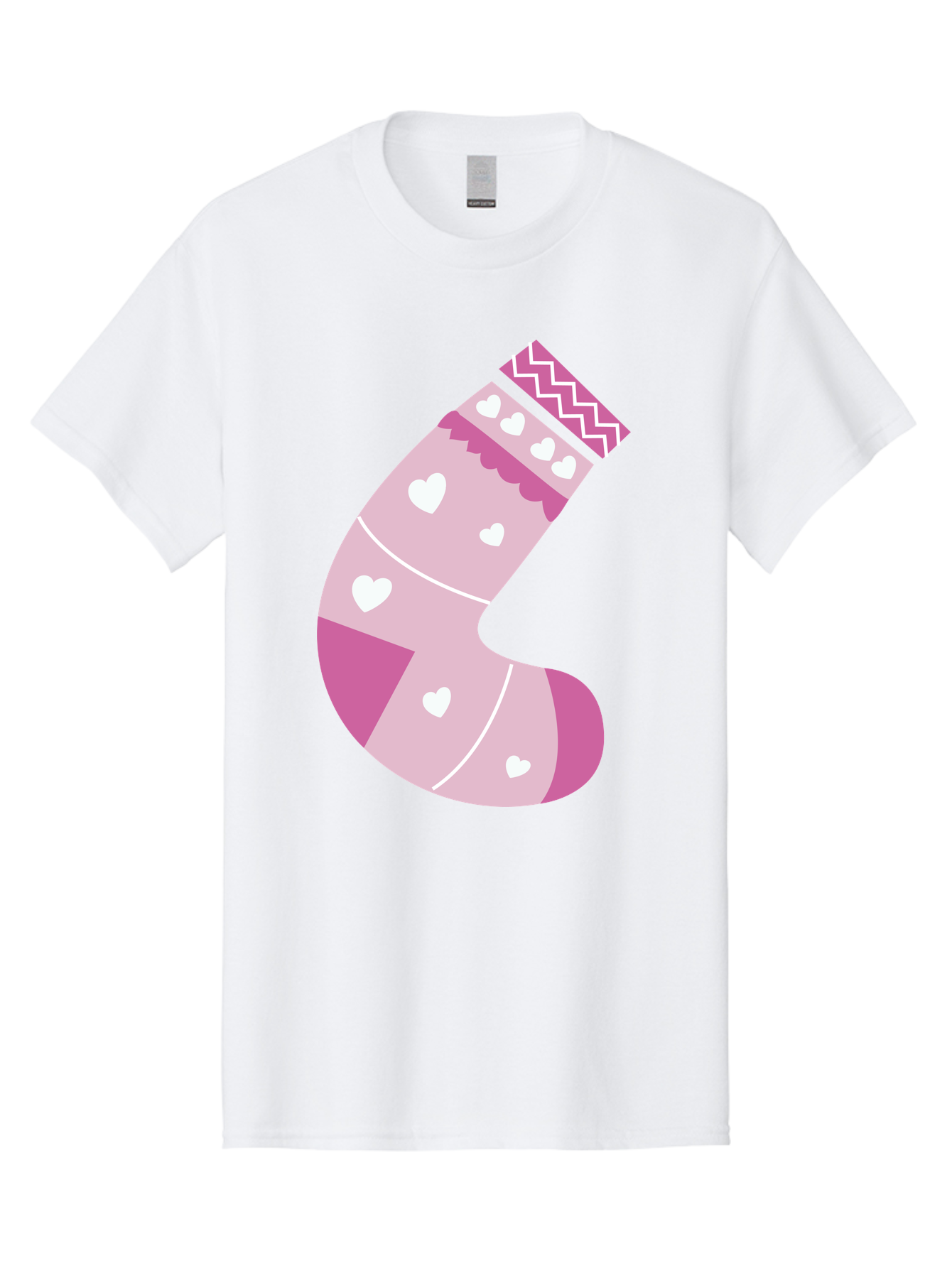 Christmas-Stocking-2 Men'S Graphic Tee, 100% Cotton, Comfortable Casual Summer Wear, Machine Washable, Christmas Stocking, Pink And White Colors, Heart Patterns, Festive Design, Holiday Decor, Christmas Theme, Seasonal Illustration Aac586
