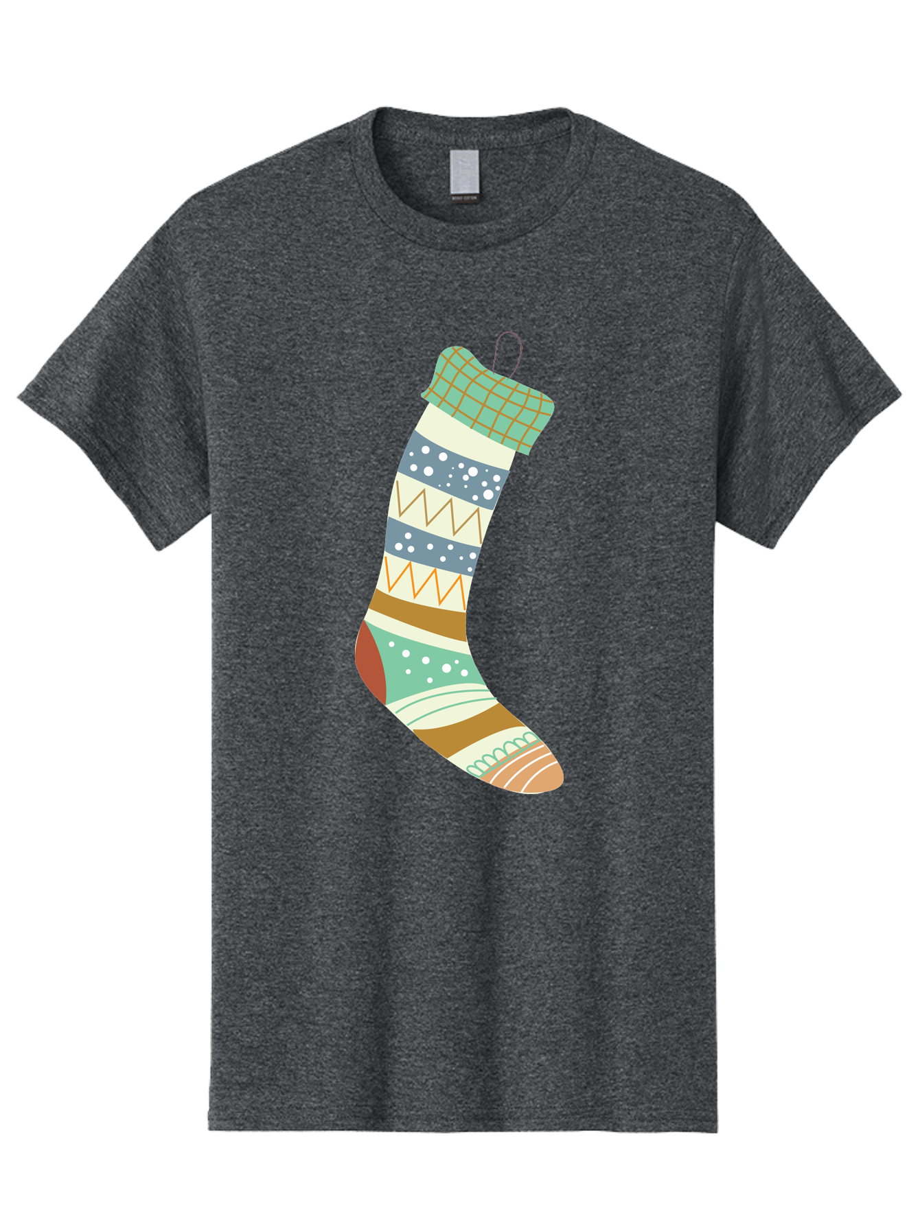 Christmas-Stocking Men'S Graphic Tee, 100% Cotton, Comfortable Casual Summer Wear, Machine Washable, Christmas Stocking, Holiday Decor, Festive Patterns, Stripes, Polka Dots, Chevron Design, Hanging Ornament, Seasonal Decoration, Aac587
