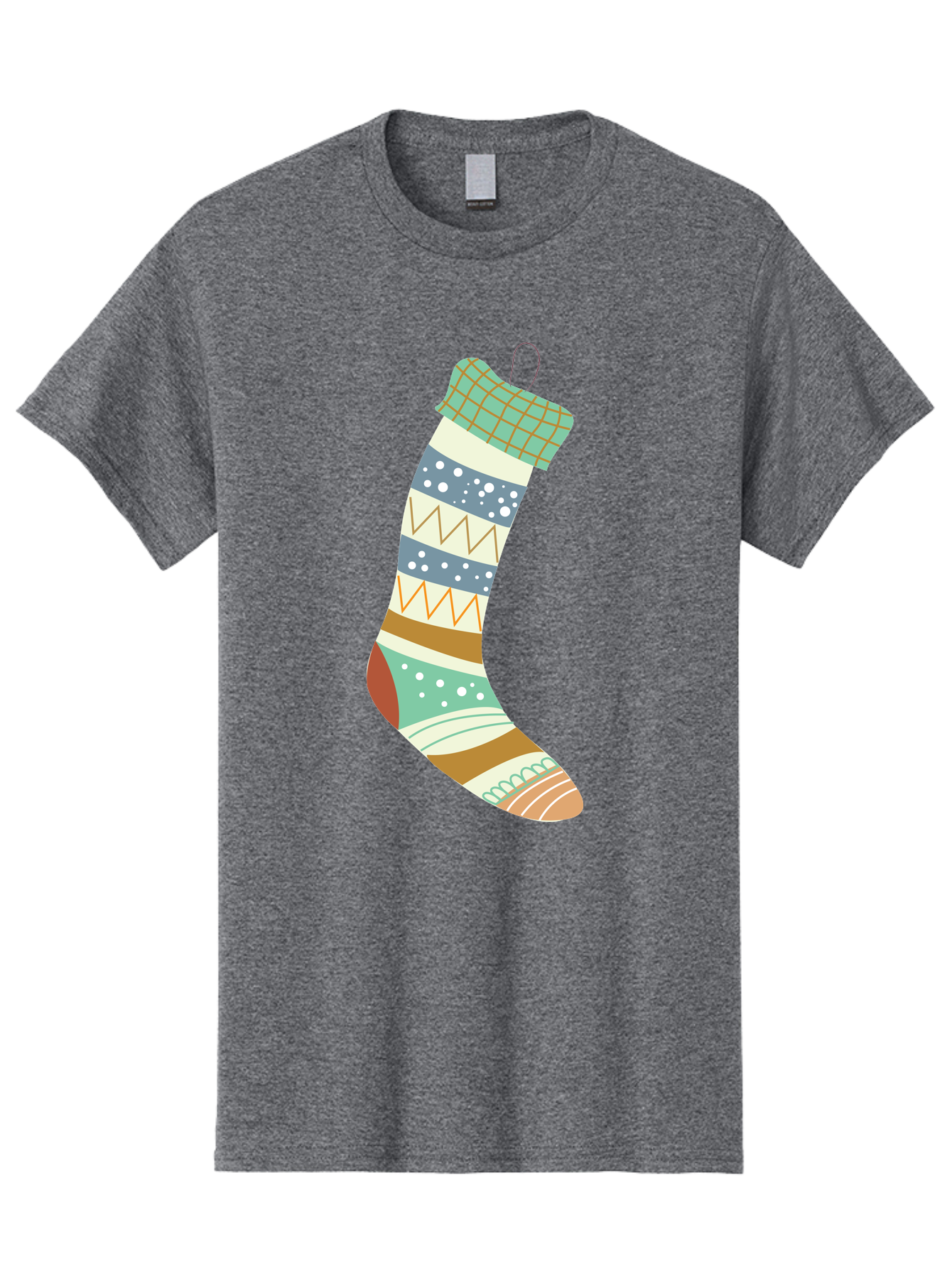 Christmas-Stocking Men'S Graphic Tee, 100% Cotton, Comfortable Casual Summer Wear, Machine Washable, Christmas Stocking, Holiday Decor, Festive Patterns, Stripes, Polka Dots, Chevron Design, Hanging Ornament, Seasonal Decoration, Aac587