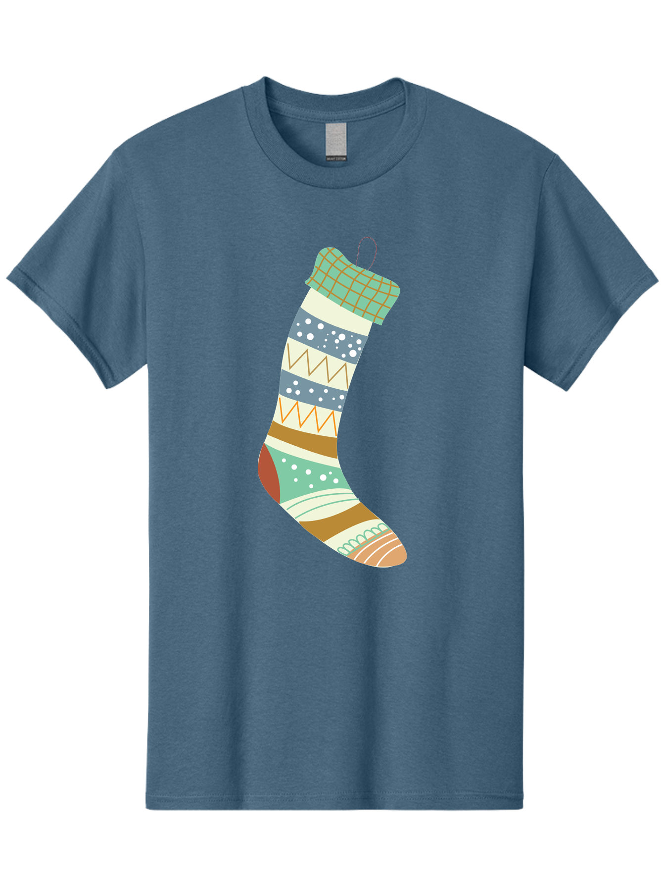 Christmas-Stocking Men'S Graphic Tee, 100% Cotton, Comfortable Casual Summer Wear, Machine Washable, Christmas Stocking, Holiday Decor, Festive Patterns, Stripes, Polka Dots, Chevron Design, Hanging Ornament, Seasonal Decoration, Aac587