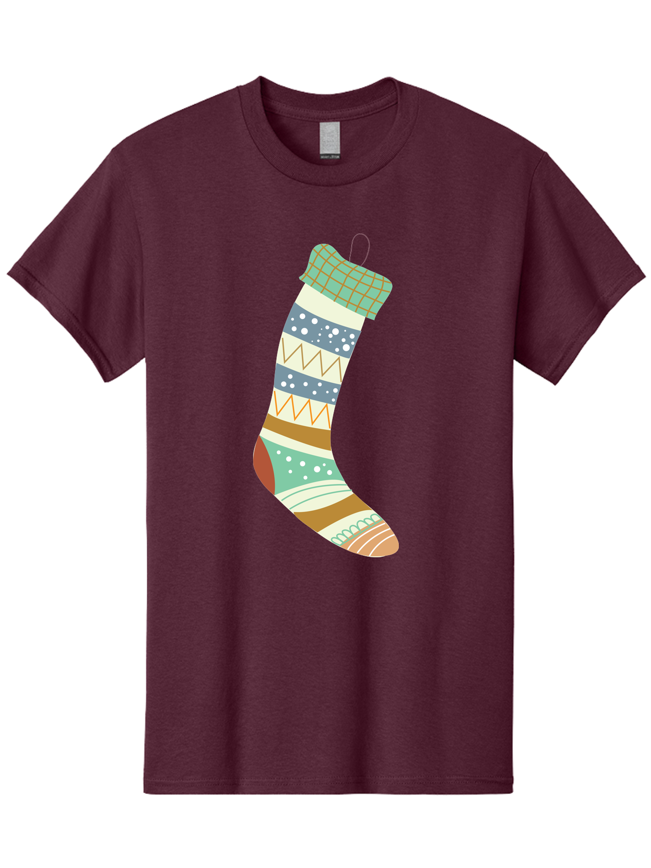 Christmas-Stocking Men'S Graphic Tee, 100% Cotton, Comfortable Casual Summer Wear, Machine Washable, Christmas Stocking, Holiday Decor, Festive Patterns, Stripes, Polka Dots, Chevron Design, Hanging Ornament, Seasonal Decoration, Aac587