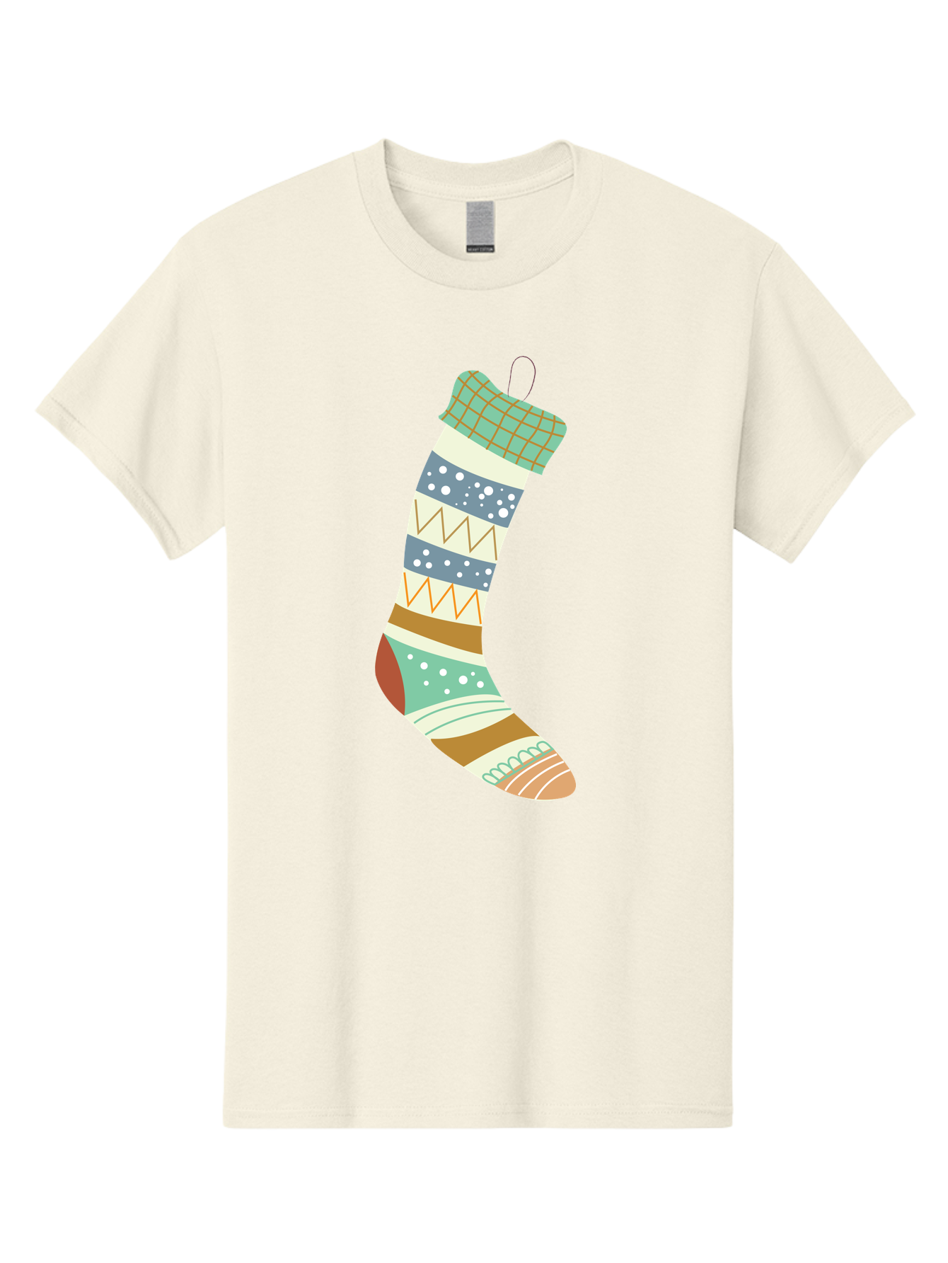 Christmas-Stocking Men'S Graphic Tee, 100% Cotton, Comfortable Casual Summer Wear, Machine Washable, Christmas Stocking, Holiday Decor, Festive Patterns, Stripes, Polka Dots, Chevron Design, Hanging Ornament, Seasonal Decoration, Aac587