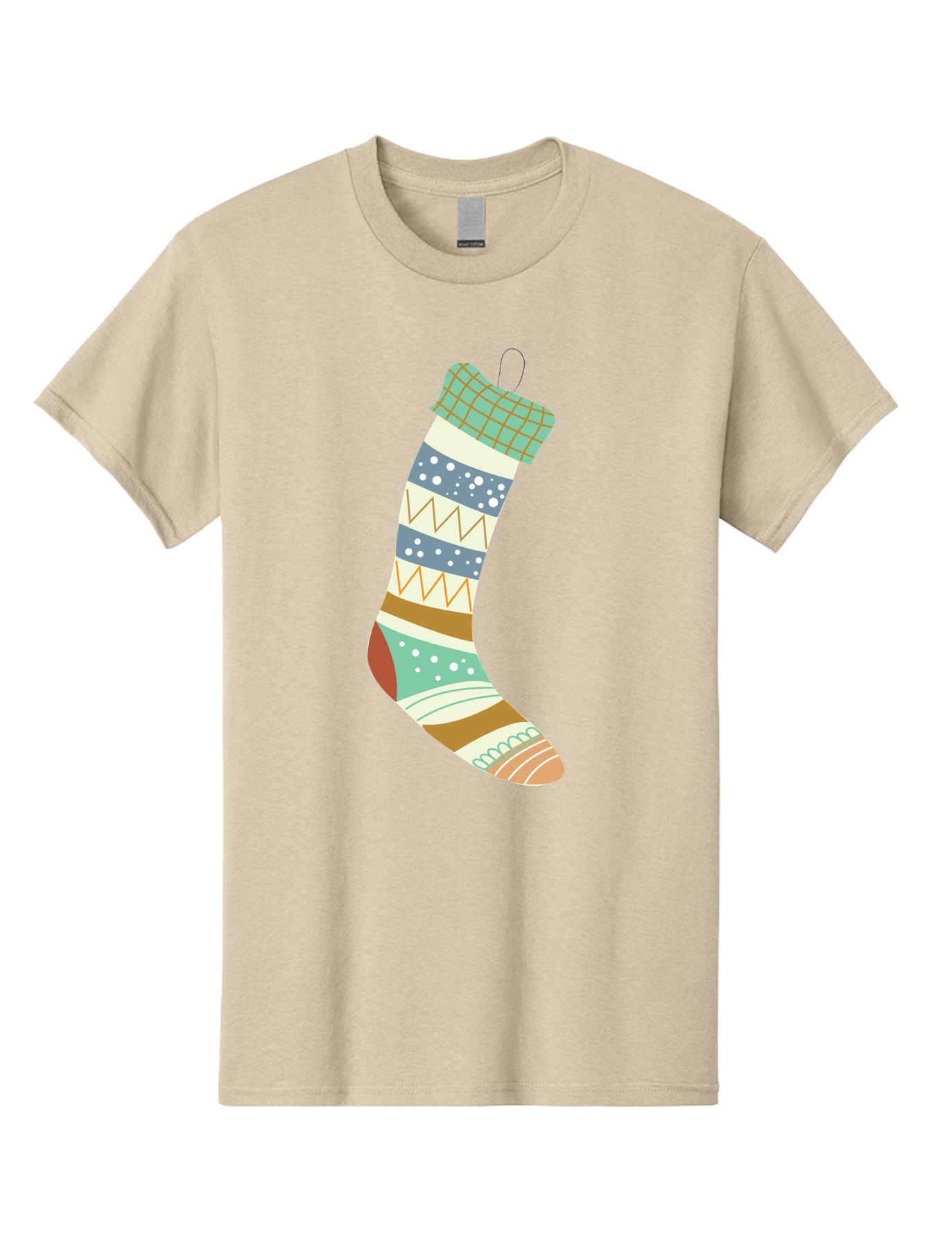 Christmas-Stocking Men'S Graphic Tee, 100% Cotton, Comfortable Casual Summer Wear, Machine Washable, Christmas Stocking, Holiday Decor, Festive Patterns, Stripes, Polka Dots, Chevron Design, Hanging Ornament, Seasonal Decoration, Aac587