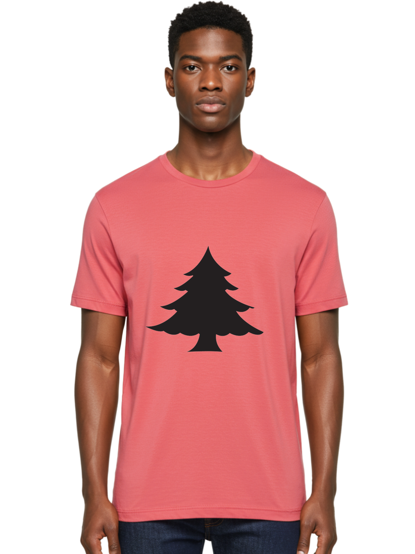 Christmas-Tree-2 Men'S Graphic Tee, 100% Cotton, Comfortable Casual Summer Wear, Machine Washable, Evergreen Tree, Pine Tree Silhouette, Simple Graphics, Minimalist Design, Nature Icon, Outdoor Symbol, Forest Representation, Tree Illustration Aac589