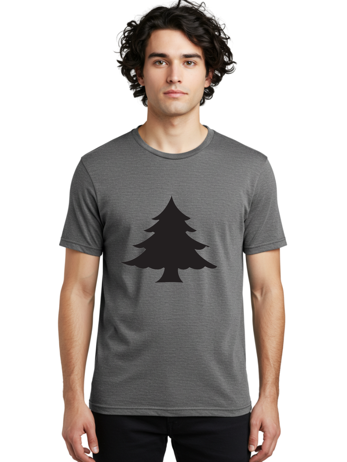 Christmas-Tree-2 Men'S Graphic Tee, 100% Cotton, Comfortable Casual Summer Wear, Machine Washable, Evergreen Tree, Pine Tree Silhouette, Simple Graphics, Minimalist Design, Nature Icon, Outdoor Symbol, Forest Representation, Tree Illustration Aac589