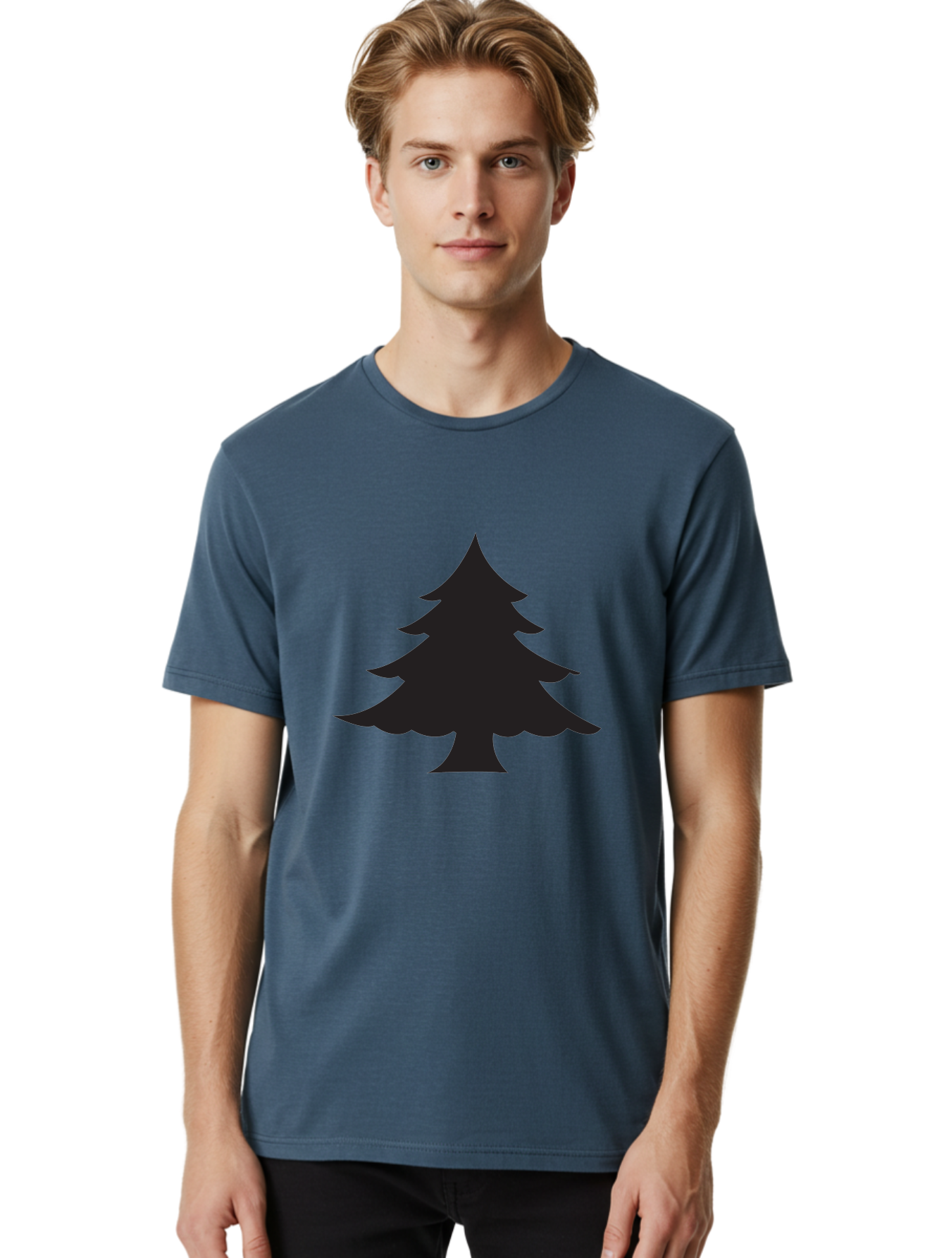 Christmas-Tree-2 Men'S Graphic Tee, 100% Cotton, Comfortable Casual Summer Wear, Machine Washable, Evergreen Tree, Pine Tree Silhouette, Simple Graphics, Minimalist Design, Nature Icon, Outdoor Symbol, Forest Representation, Tree Illustration Aac589