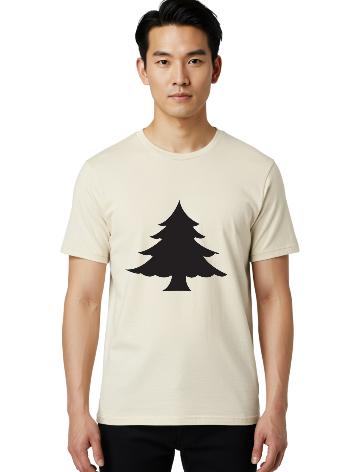 Christmas-Tree-2 Men'S Graphic Tee, 100% Cotton, Comfortable Casual Summer Wear, Machine Washable, Evergreen Tree, Pine Tree Silhouette, Simple Graphics, Minimalist Design, Nature Icon, Outdoor Symbol, Forest Representation, Tree Illustration Aac589