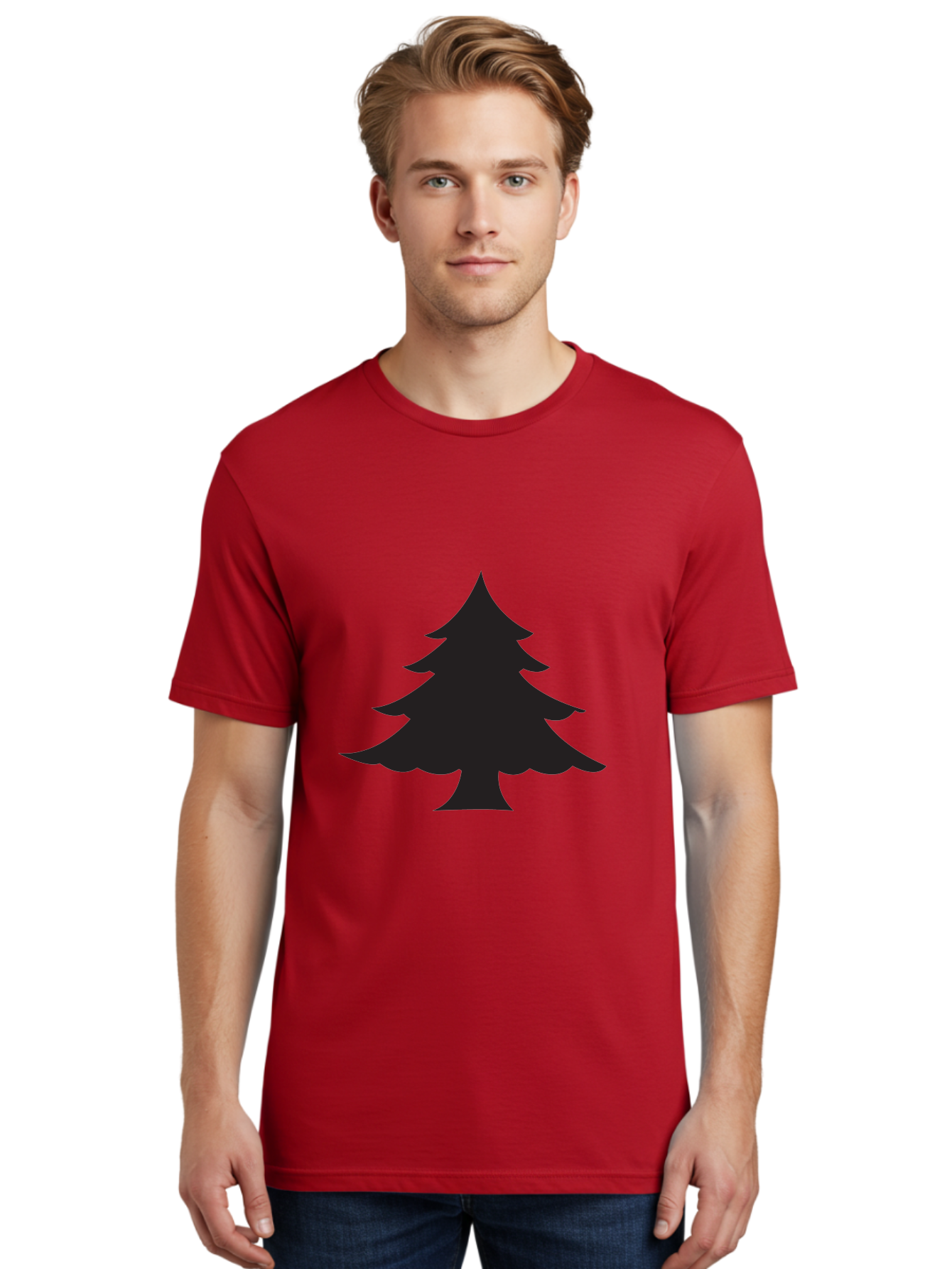 Christmas-Tree-2 Men'S Graphic Tee, 100% Cotton, Comfortable Casual Summer Wear, Machine Washable, Evergreen Tree, Pine Tree Silhouette, Simple Graphics, Minimalist Design, Nature Icon, Outdoor Symbol, Forest Representation, Tree Illustration Aac589
