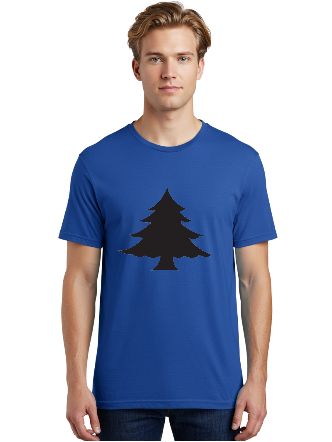 Christmas-Tree-2 Men'S Graphic Tee, 100% Cotton, Comfortable Casual Summer Wear, Machine Washable, Evergreen Tree, Pine Tree Silhouette, Simple Graphics, Minimalist Design, Nature Icon, Outdoor Symbol, Forest Representation, Tree Illustration Aac589