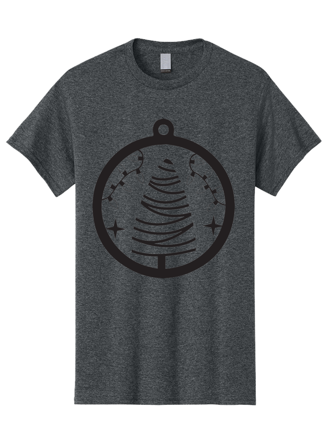 Christmas-Tree-Ornament-1 Men'S Graphic Tee, 100% Cotton, Comfortable Casual Summer Wear, Machine Washable, Christmas Tree, Holiday Decoration, Festive Lights, Stars, Winter Wonderland, Christmas Ornament, Black Silhouette, Festive Design Aac590