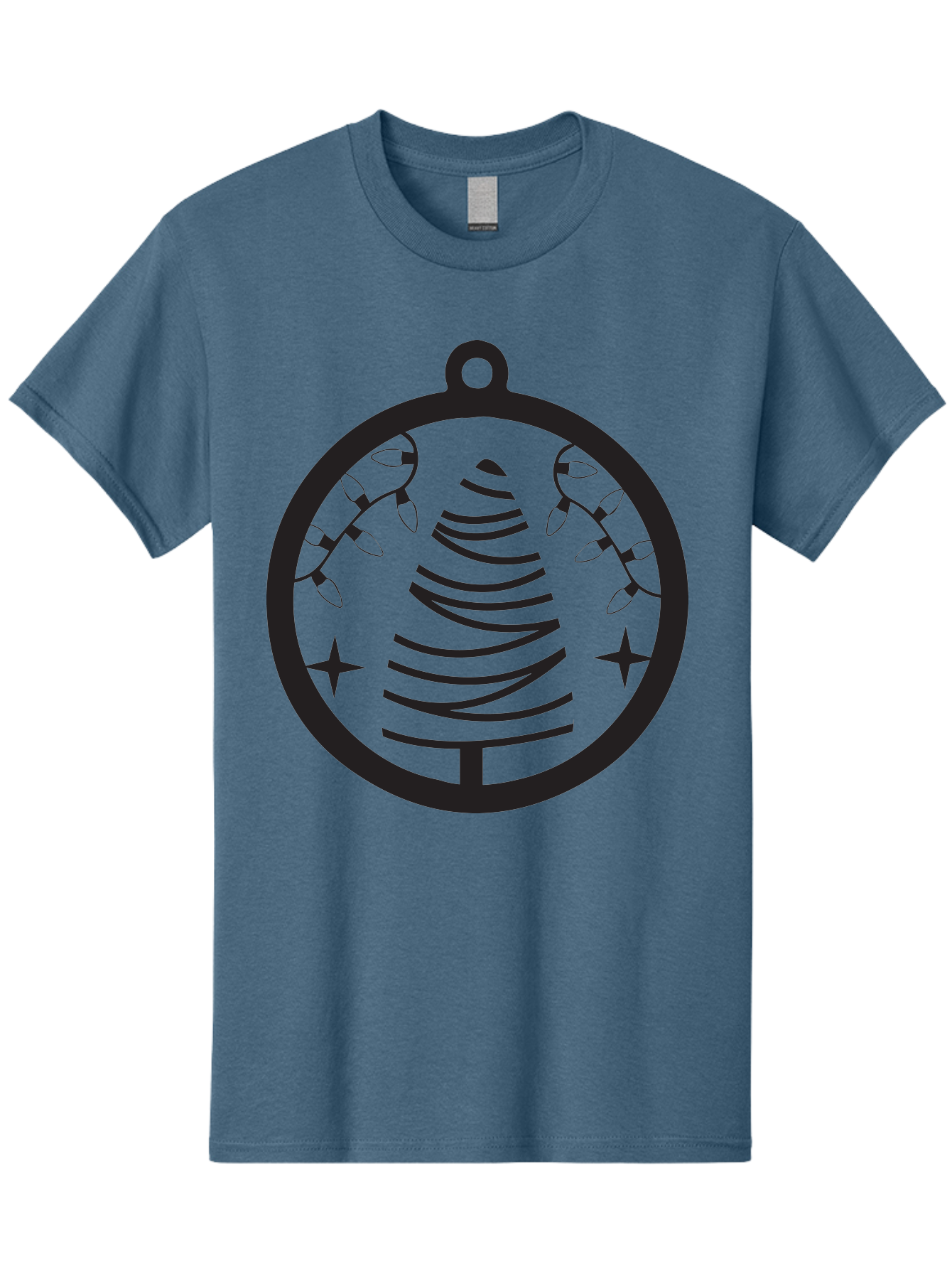Christmas-Tree-Ornament-1 Men'S Graphic Tee, 100% Cotton, Comfortable Casual Summer Wear, Machine Washable, Christmas Tree, Holiday Decoration, Festive Lights, Stars, Winter Wonderland, Christmas Ornament, Black Silhouette, Festive Design Aac590