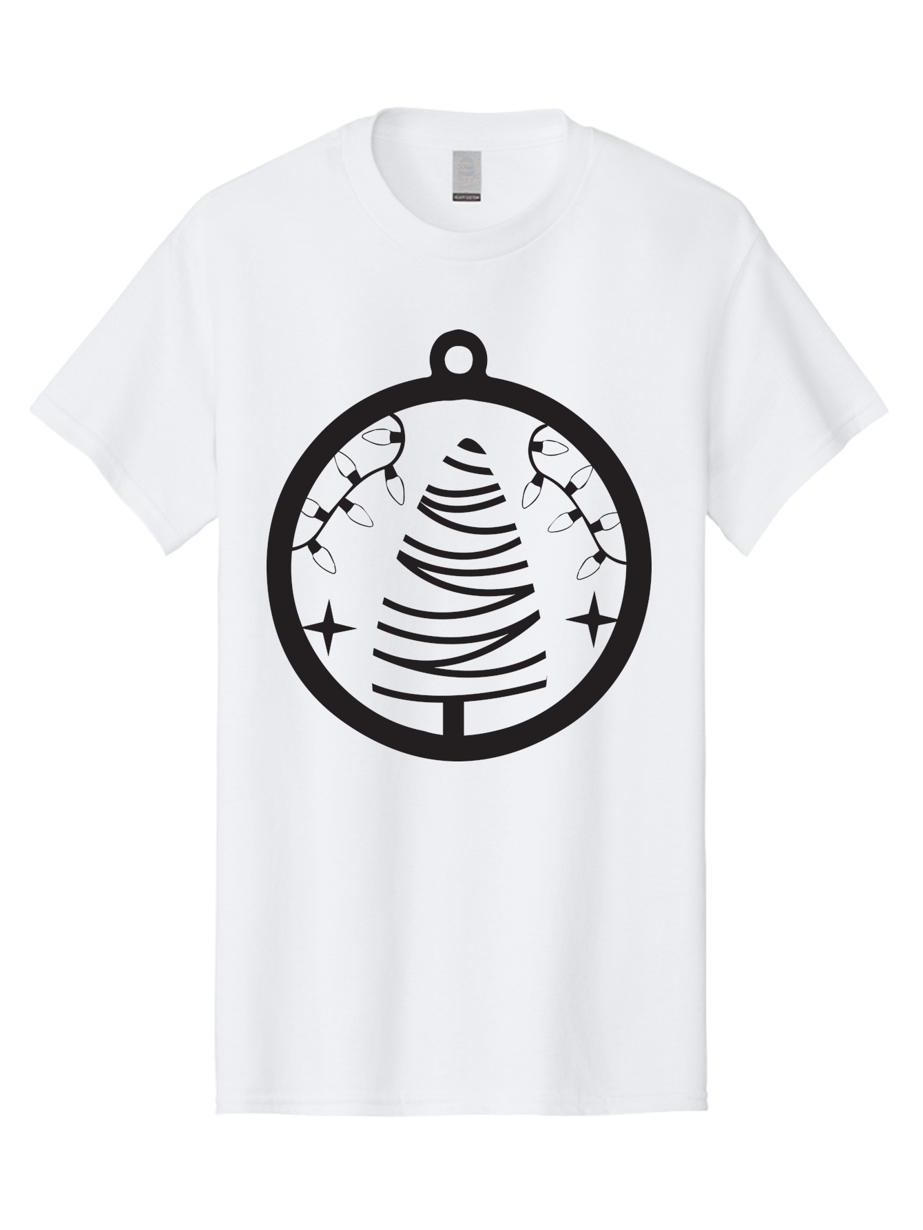 Christmas-Tree-Ornament-1 Men'S Graphic Tee, 100% Cotton, Comfortable Casual Summer Wear, Machine Washable, Christmas Tree, Holiday Decoration, Festive Lights, Stars, Winter Wonderland, Christmas Ornament, Black Silhouette, Festive Design Aac590
