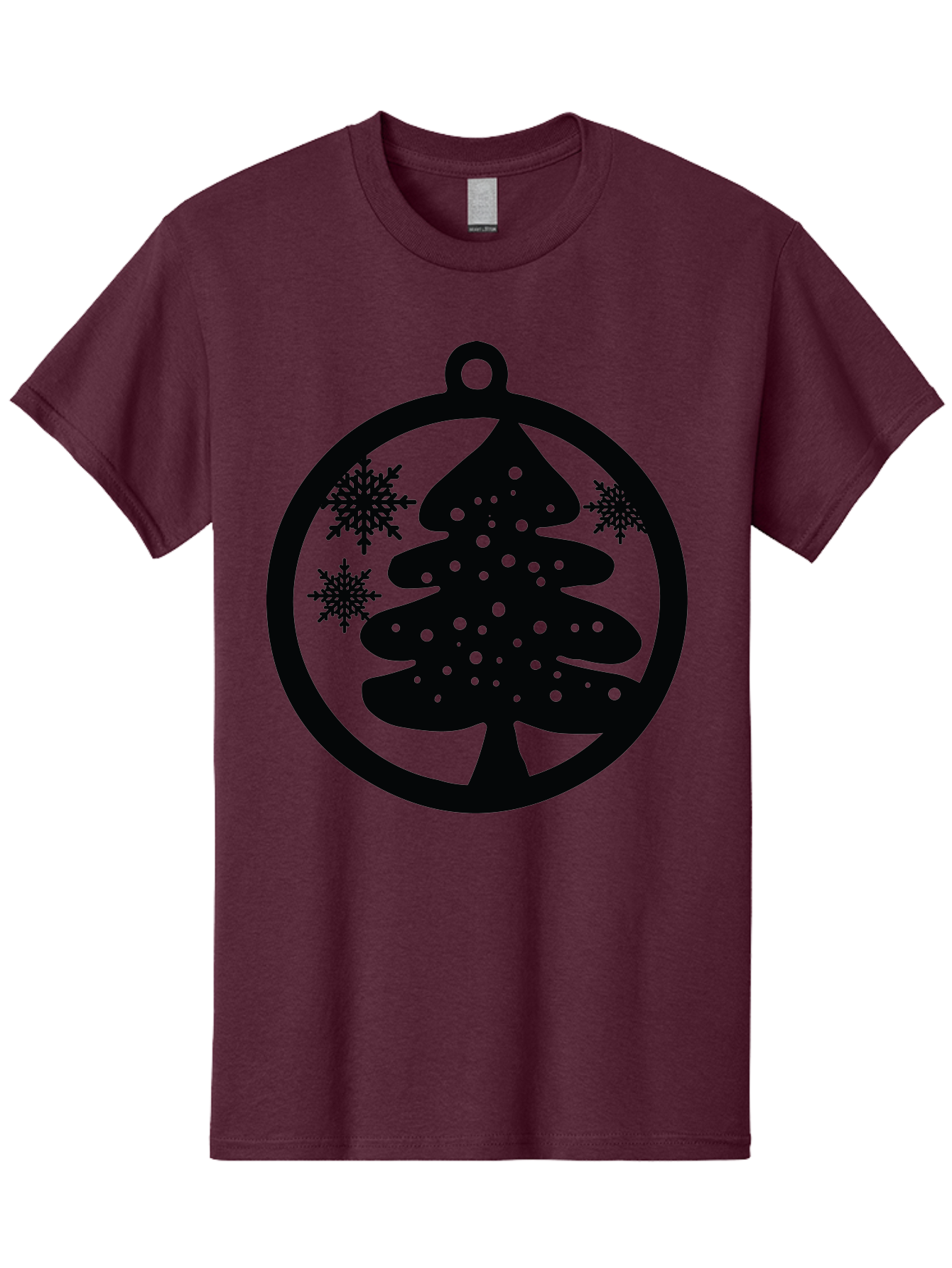 Christmas-Tree-Ornament Men'S Graphic Tee, 100% Cotton, Comfortable Casual Summer Wear, Machine Washable, Christmas Tree Silhouette, Snowflakes, Holiday Decoration, Festive Design, Winter Wonderland, Christmas Ornament, Bauble, Tree Bauble, Aac592
