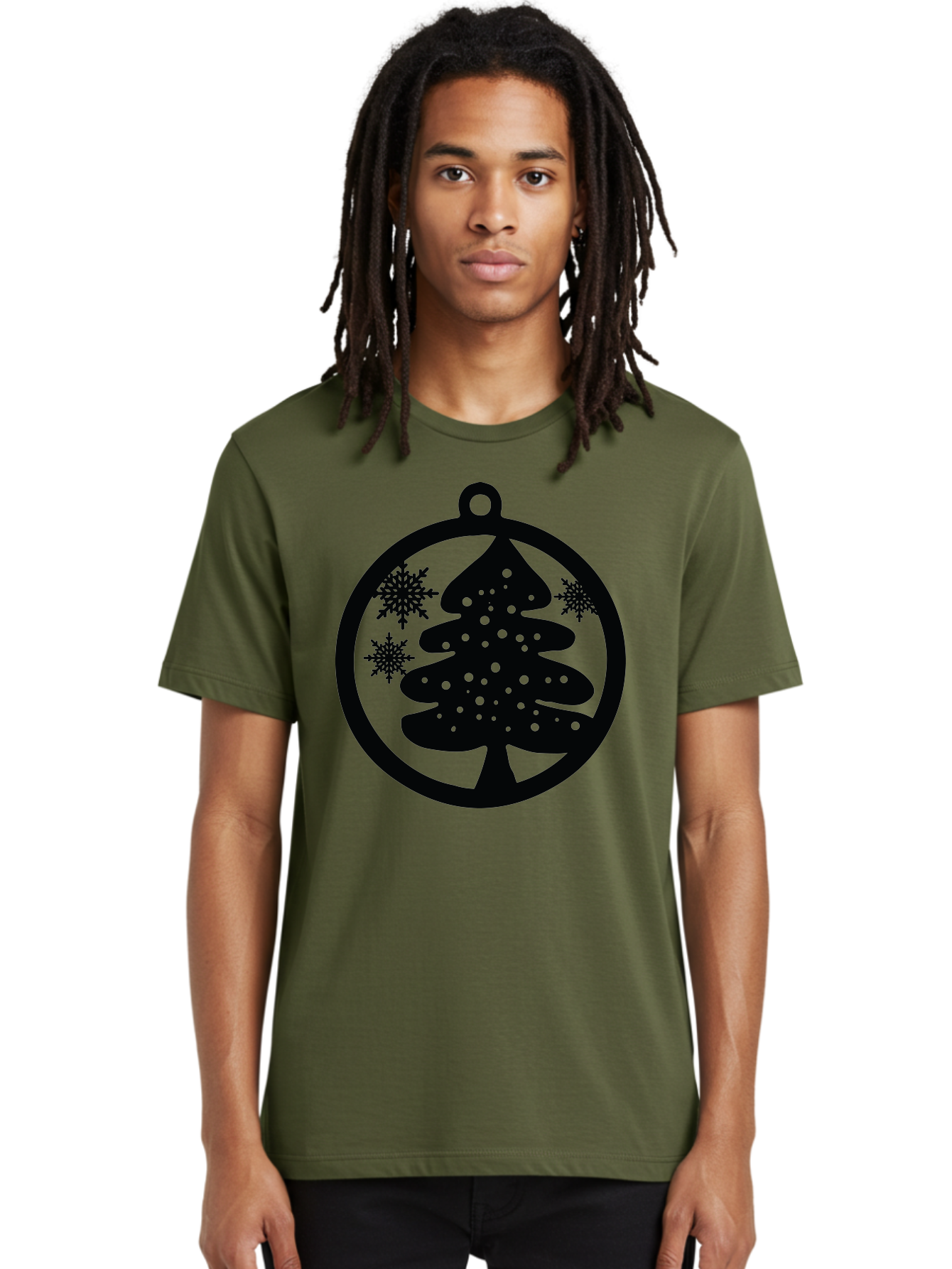 Christmas-Tree-Ornament Men'S Graphic Tee, 100% Cotton, Comfortable Casual Summer Wear, Machine Washable, Christmas Tree Silhouette, Snowflakes, Holiday Decoration, Festive Design, Winter Wonderland, Christmas Ornament, Bauble, Tree Bauble, Aac592