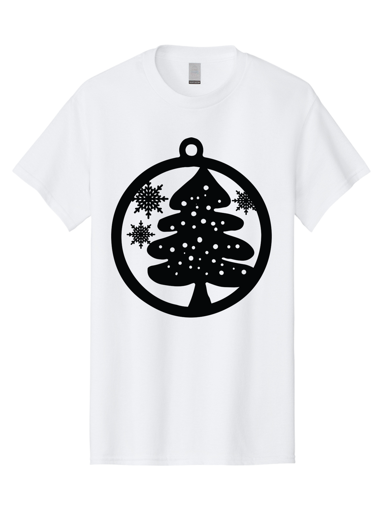 Christmas-Tree-Ornament Men'S Graphic Tee, 100% Cotton, Comfortable Casual Summer Wear, Machine Washable, Christmas Tree Silhouette, Snowflakes, Holiday Decoration, Festive Design, Winter Wonderland, Christmas Ornament, Bauble, Tree Bauble, Aac592