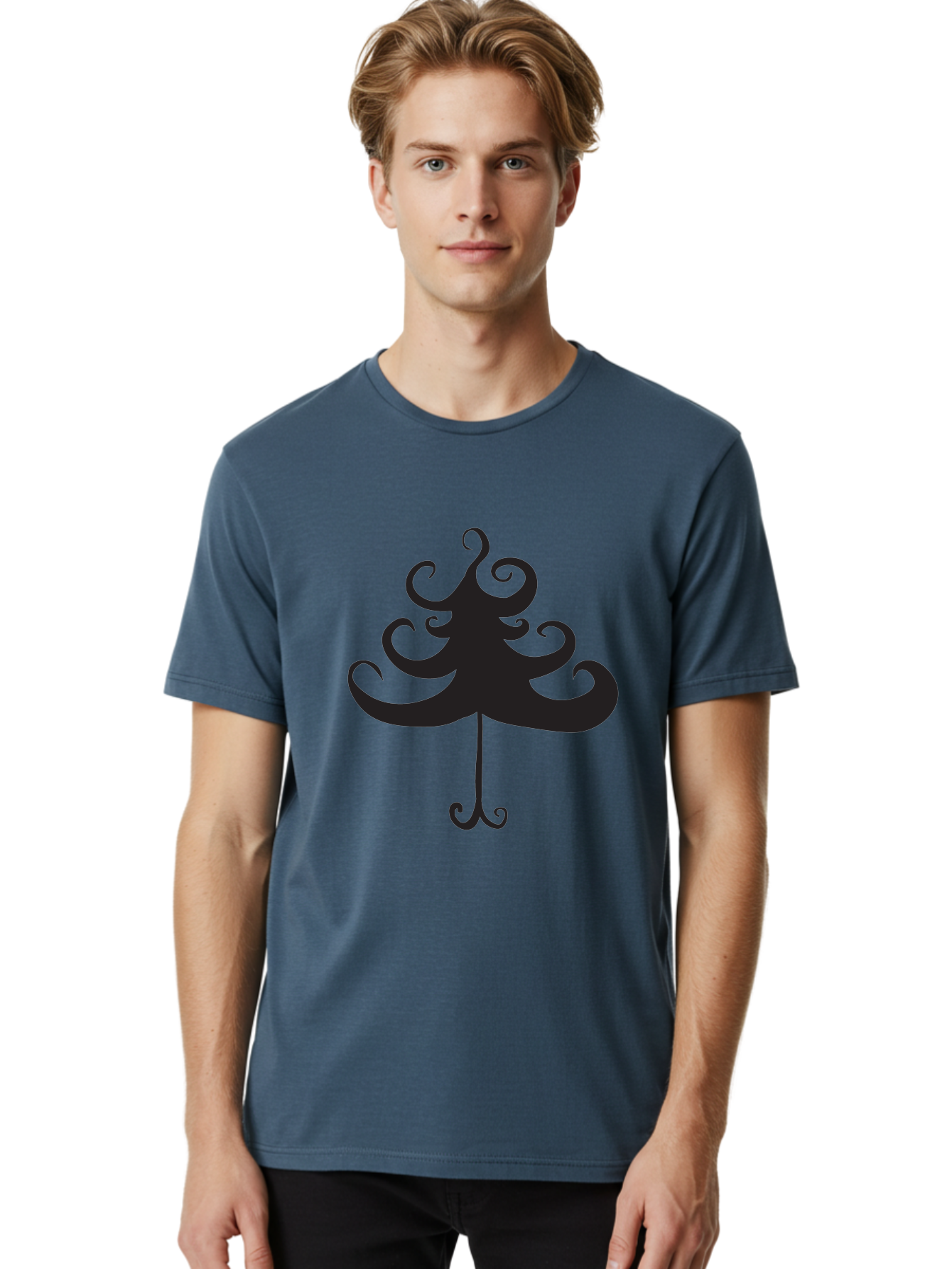 Christmas-Tree-Silhouette Men'S Graphic Tee, 100% Cotton, Comfortable Casual Summer Wear, Machine Washable, Christmas Tree Silhouette, Decorative Christmas Tree, Festive Holiday Symbol, Swirly Christmas Tree Design, Aac593