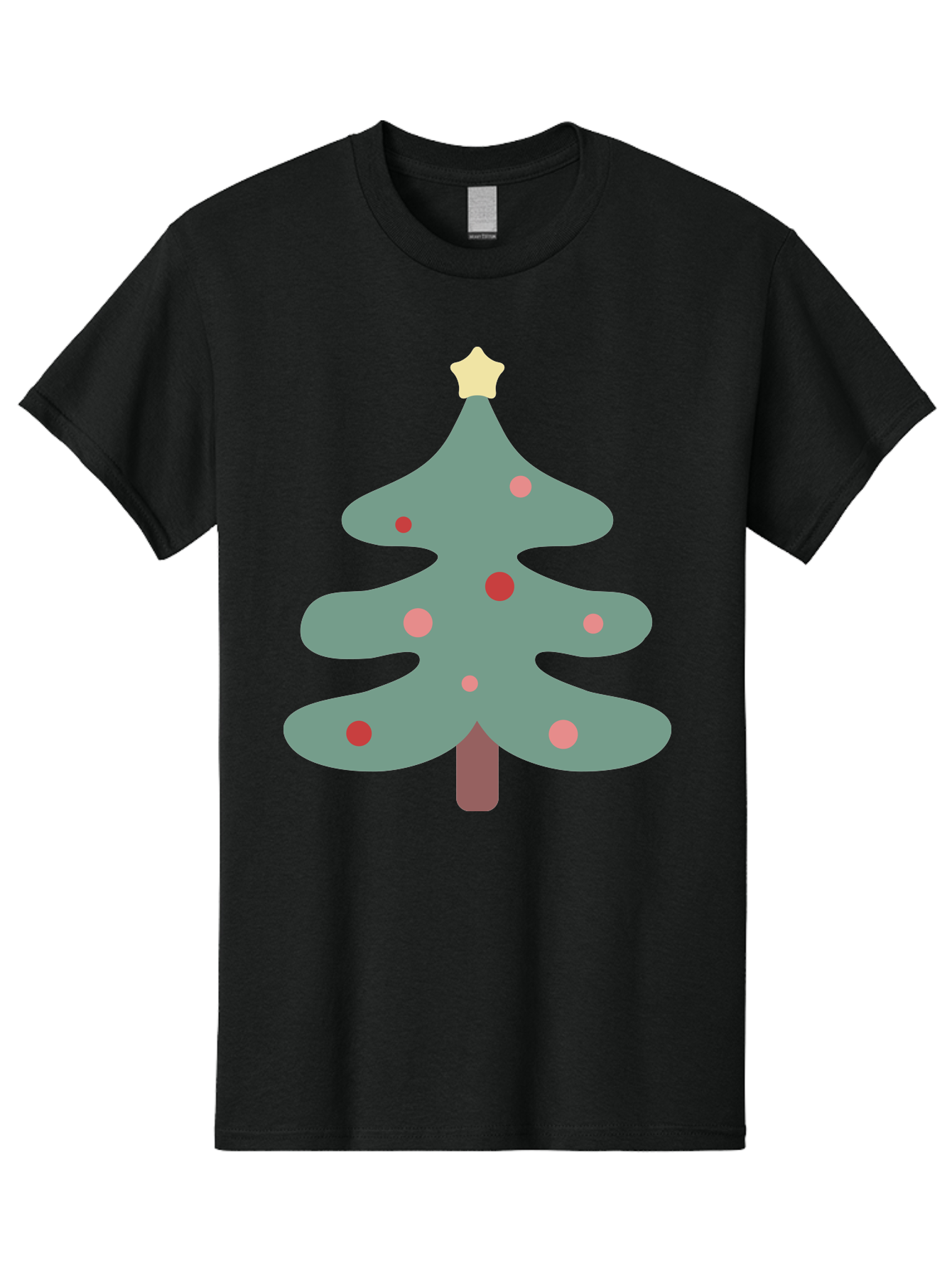 Christmas-Tree Men'S Graphic Tee, 100% Cotton, Comfortable Casual Summer Wear, Machine Washable, Christmas Tree, Festive Decorations, Red Ornaments, Pink Baubles, Star Topper, Holiday Cheer, Winter Wonderland, Cartoon Style, Simple Design, Aac594