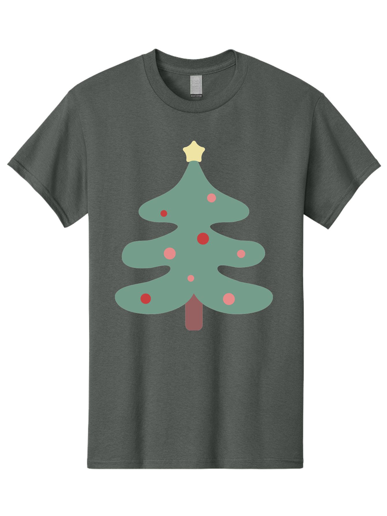 Christmas-Tree Men'S Graphic Tee, 100% Cotton, Comfortable Casual Summer Wear, Machine Washable, Christmas Tree, Festive Decorations, Red Ornaments, Pink Baubles, Star Topper, Holiday Cheer, Winter Wonderland, Cartoon Style, Simple Design, Aac594
