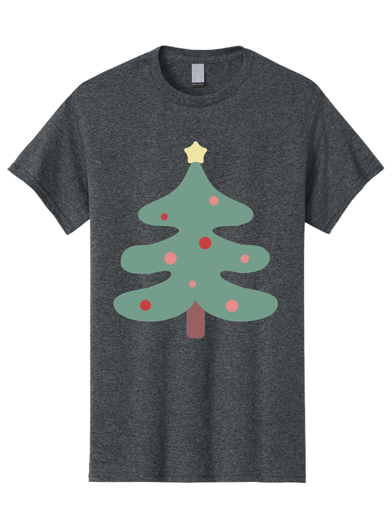 Christmas-Tree Men'S Graphic Tee, 100% Cotton, Comfortable Casual Summer Wear, Machine Washable, Christmas Tree, Festive Decorations, Red Ornaments, Pink Baubles, Star Topper, Holiday Cheer, Winter Wonderland, Cartoon Style, Simple Design, Aac594