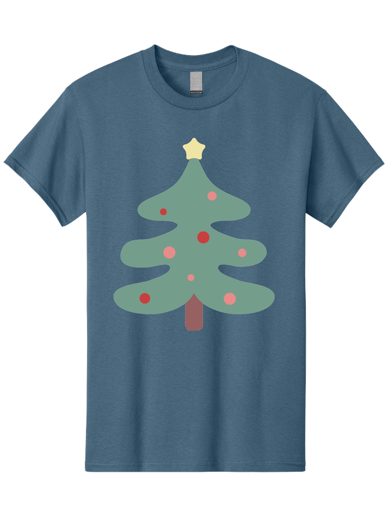Christmas-Tree Men'S Graphic Tee, 100% Cotton, Comfortable Casual Summer Wear, Machine Washable, Christmas Tree, Festive Decorations, Red Ornaments, Pink Baubles, Star Topper, Holiday Cheer, Winter Wonderland, Cartoon Style, Simple Design, Aac594