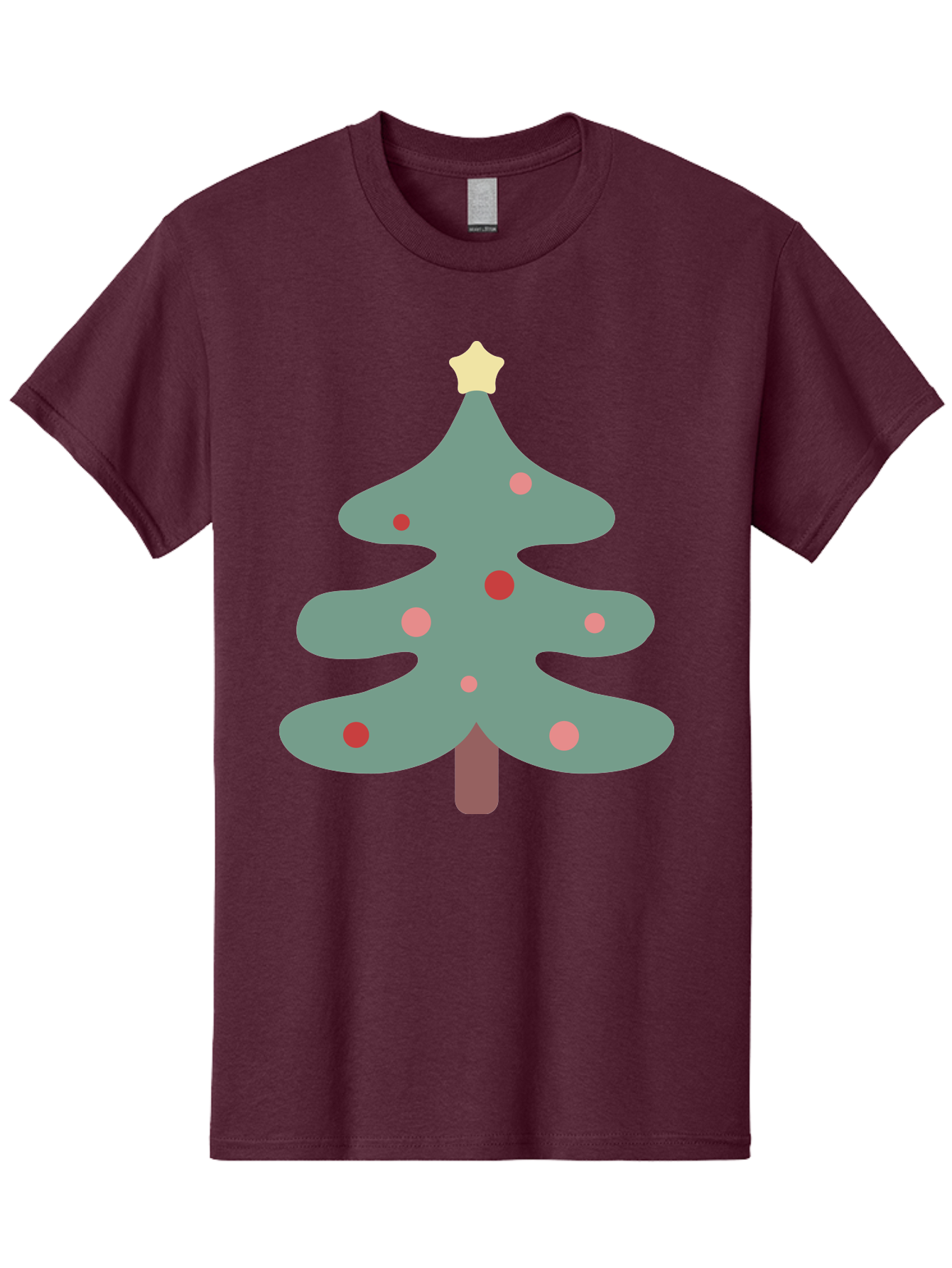 Christmas-Tree Men'S Graphic Tee, 100% Cotton, Comfortable Casual Summer Wear, Machine Washable, Christmas Tree, Festive Decorations, Red Ornaments, Pink Baubles, Star Topper, Holiday Cheer, Winter Wonderland, Cartoon Style, Simple Design, Aac594