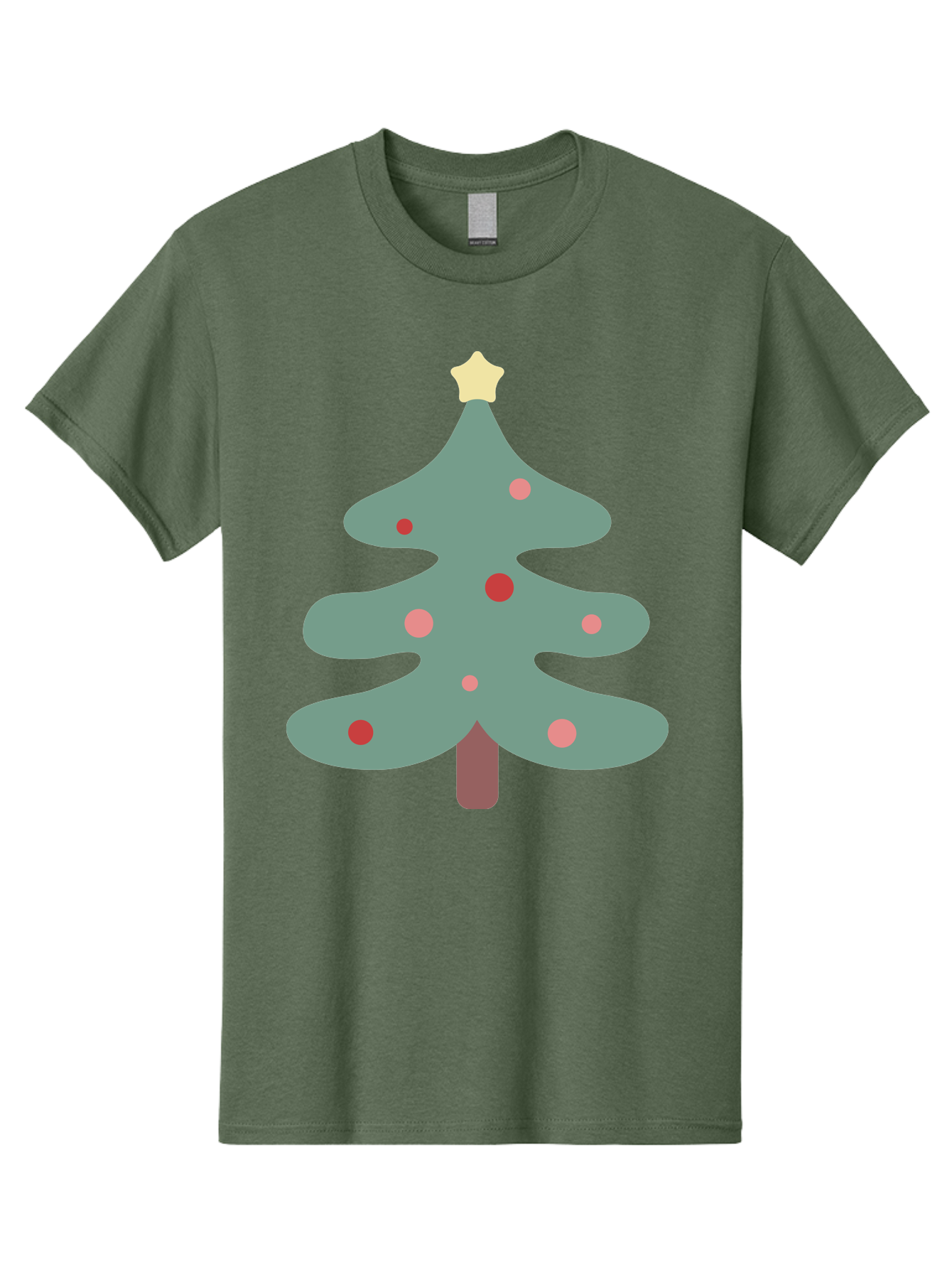 Christmas-Tree Men'S Graphic Tee, 100% Cotton, Comfortable Casual Summer Wear, Machine Washable, Christmas Tree, Festive Decorations, Red Ornaments, Pink Baubles, Star Topper, Holiday Cheer, Winter Wonderland, Cartoon Style, Simple Design, Aac594