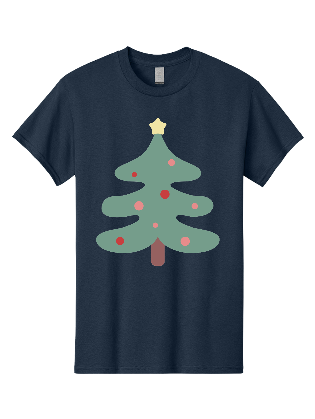 Christmas-Tree Men'S Graphic Tee, 100% Cotton, Comfortable Casual Summer Wear, Machine Washable, Christmas Tree, Festive Decorations, Red Ornaments, Pink Baubles, Star Topper, Holiday Cheer, Winter Wonderland, Cartoon Style, Simple Design, Aac594