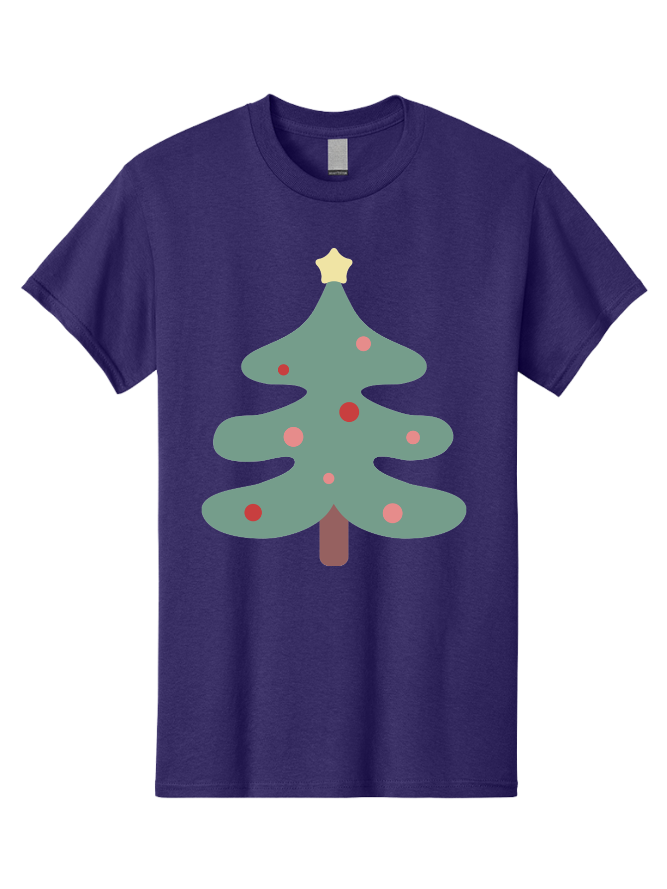 Christmas-Tree Men'S Graphic Tee, 100% Cotton, Comfortable Casual Summer Wear, Machine Washable, Christmas Tree, Festive Decorations, Red Ornaments, Pink Baubles, Star Topper, Holiday Cheer, Winter Wonderland, Cartoon Style, Simple Design, Aac594