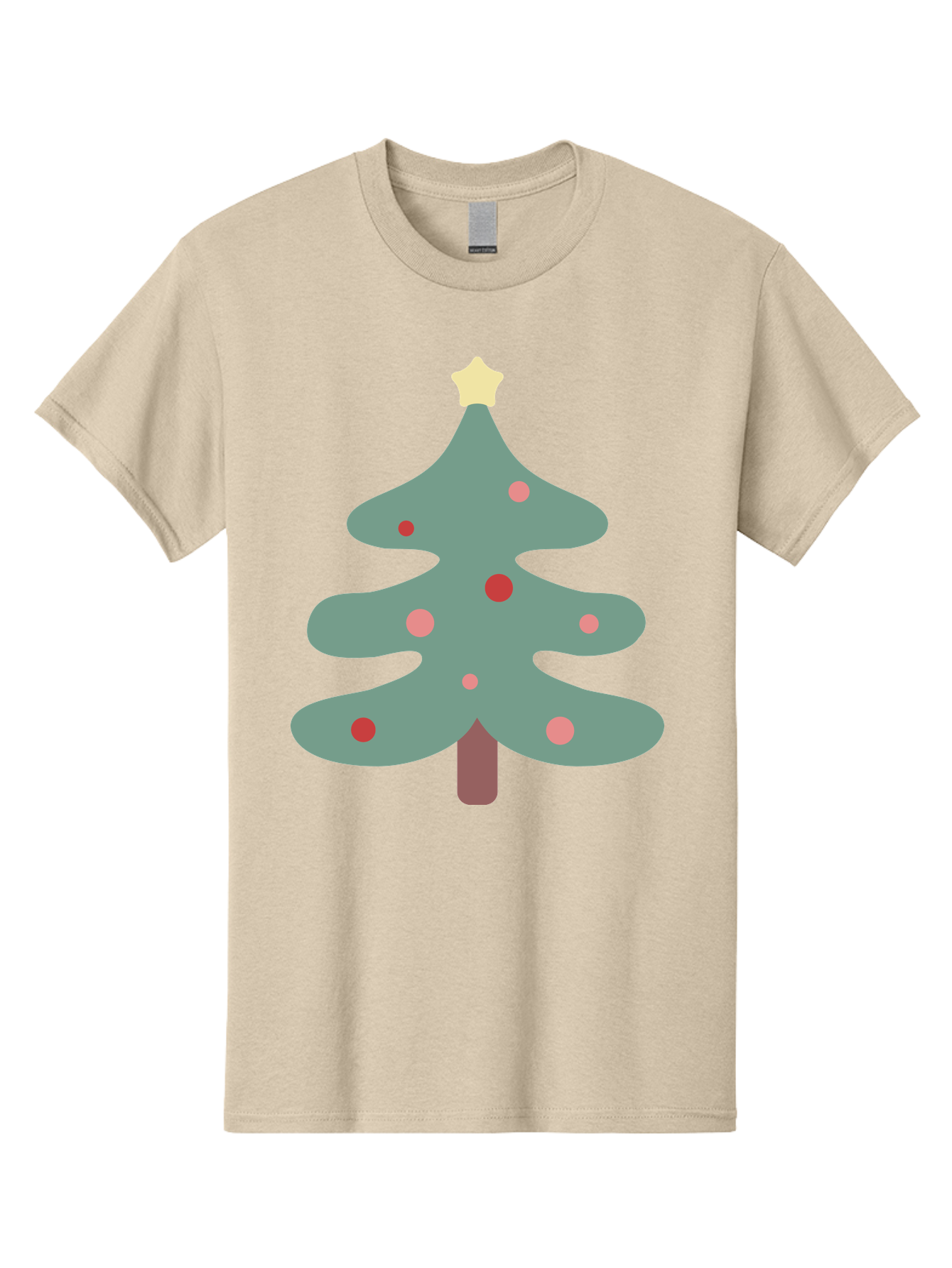 Christmas-Tree Men'S Graphic Tee, 100% Cotton, Comfortable Casual Summer Wear, Machine Washable, Christmas Tree, Festive Decorations, Red Ornaments, Pink Baubles, Star Topper, Holiday Cheer, Winter Wonderland, Cartoon Style, Simple Design, Aac594