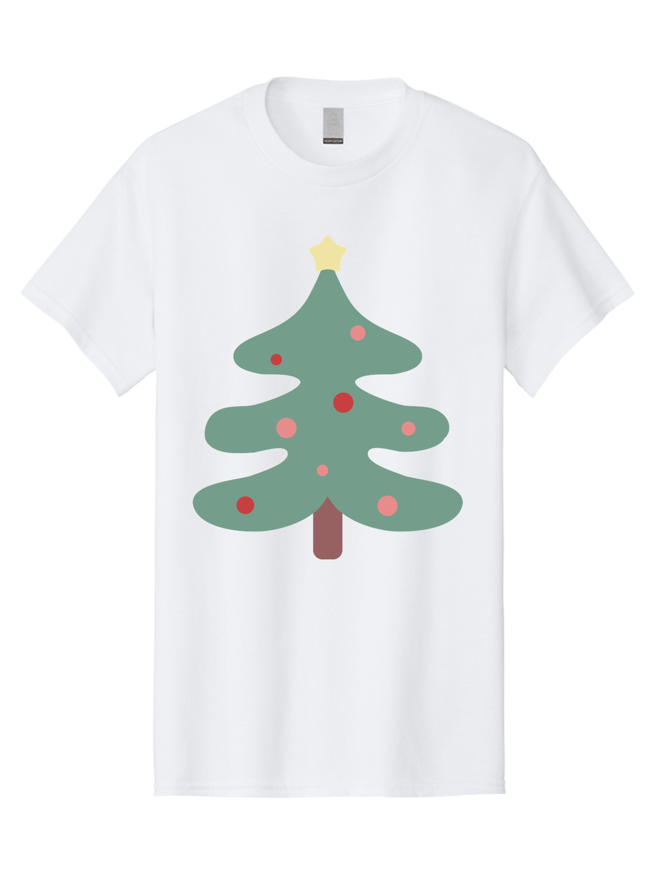 Christmas-Tree Men'S Graphic Tee, 100% Cotton, Comfortable Casual Summer Wear, Machine Washable, Christmas Tree, Festive Decorations, Red Ornaments, Pink Baubles, Star Topper, Holiday Cheer, Winter Wonderland, Cartoon Style, Simple Design, Aac594