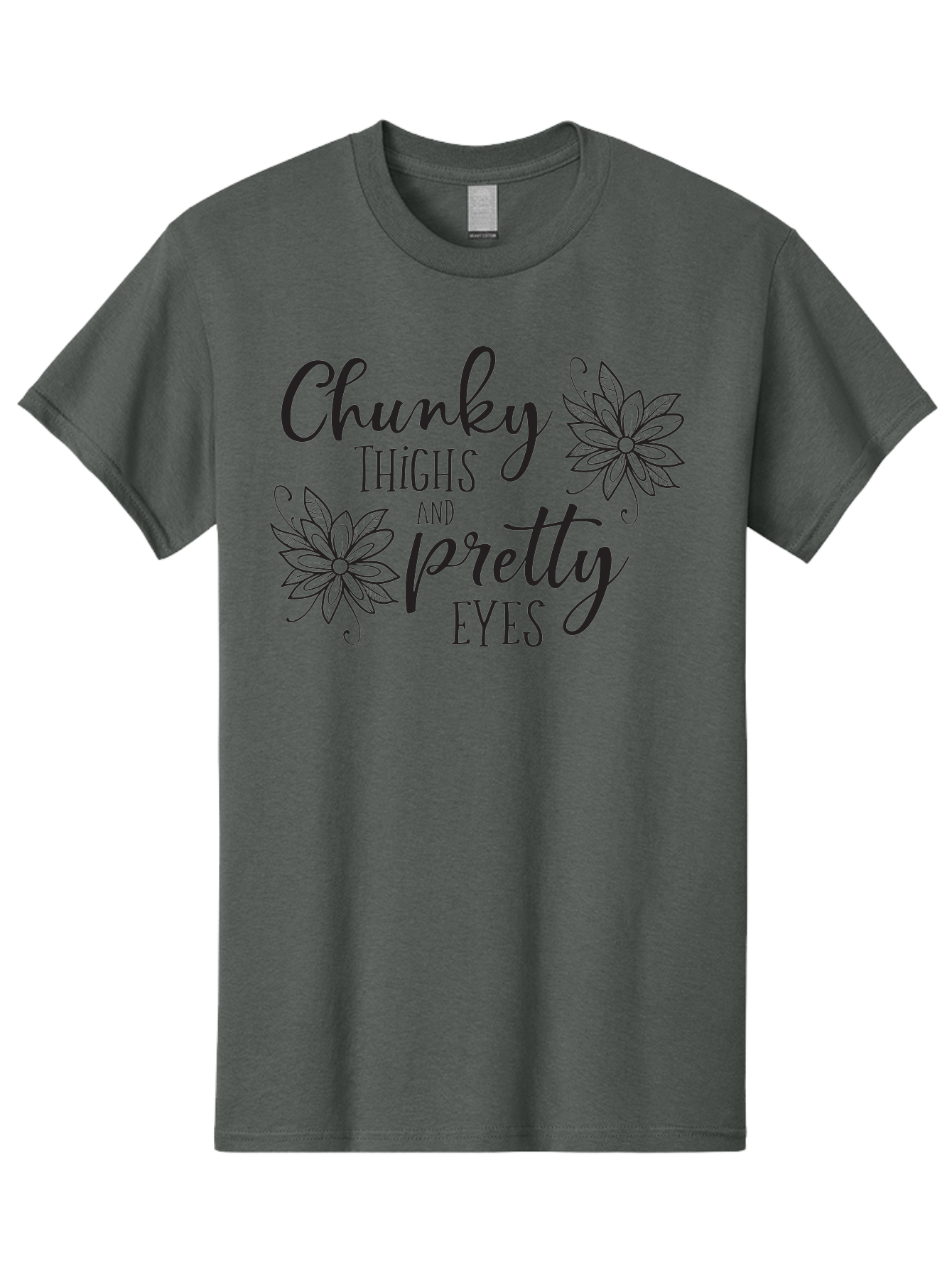 Chunky-Thighs-And-Pretty-Eyes Men'S Graphic Tee, 100% Cotton, Comfortable Casual Summer Wear, Machine Washable, Positive Affirmation, Body Positivity, Self Love, Empowerment, Quote, Inspirational Quote, Motivational Quote, Black Text, Aac595